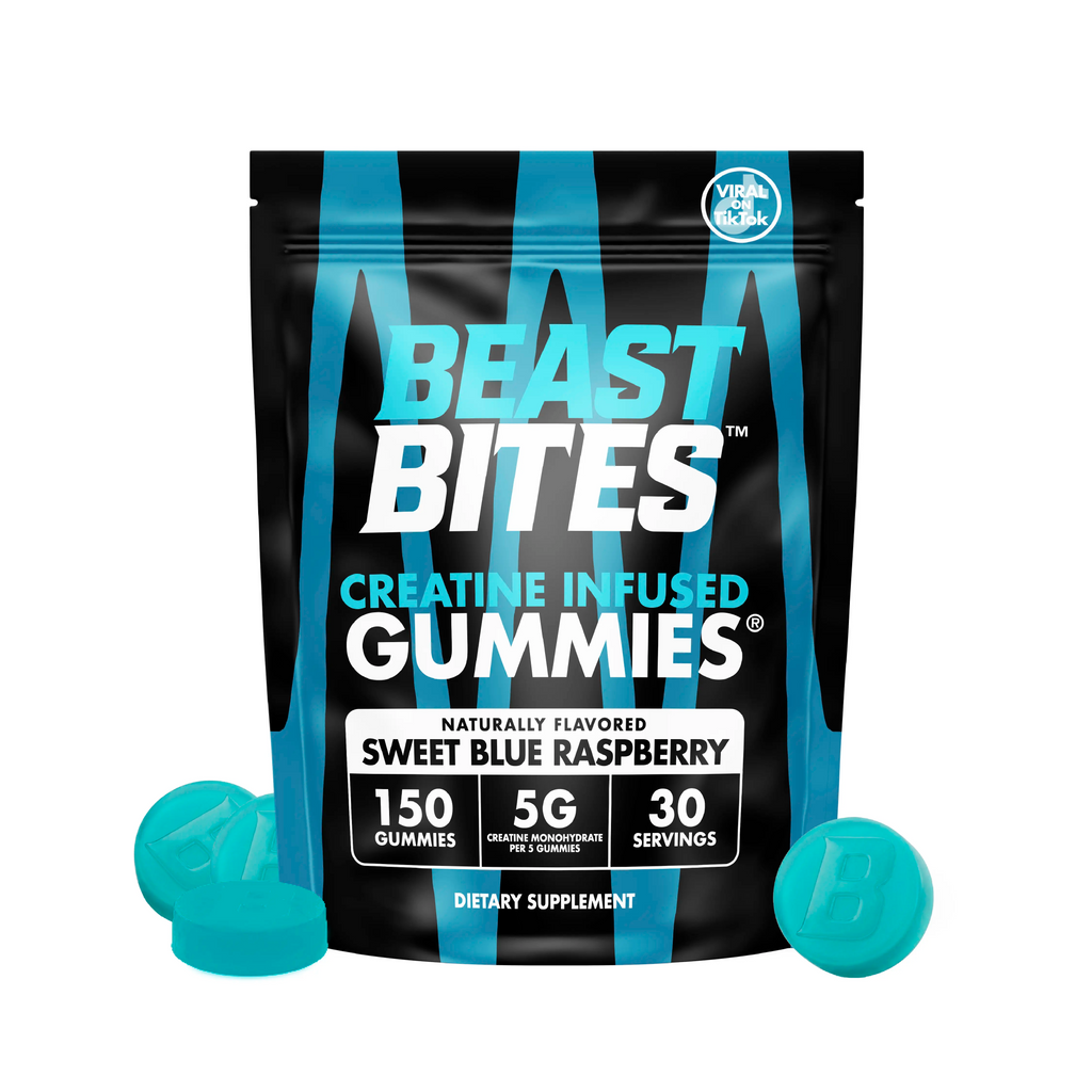Beast Bites Creatine Gummies | NSF Certified for Sport | Sweet Blue Raspberry | 75 Gummies