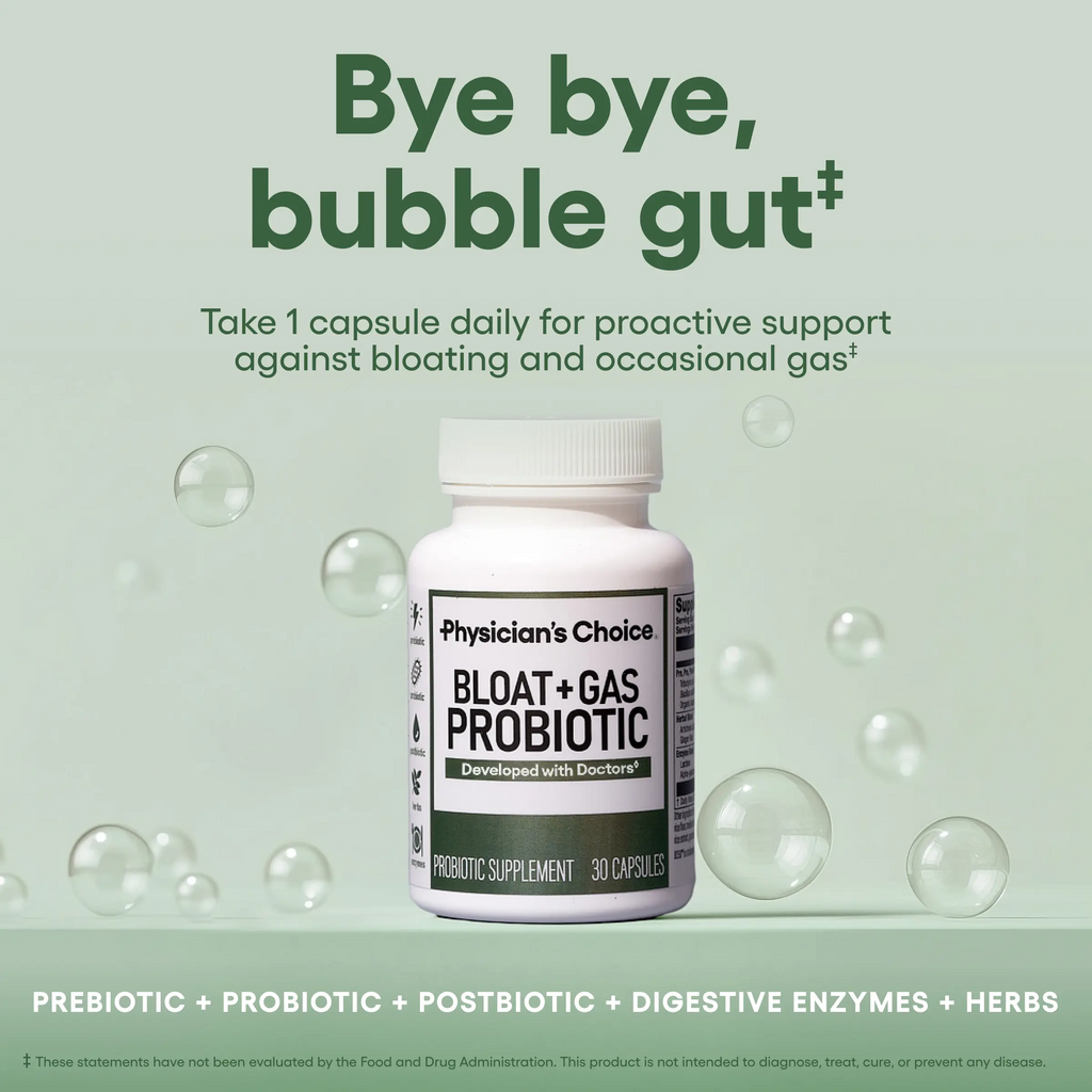 Physician's Choice Bloat & Gas Probiotic | Lactase, Digestive Enzymes, Prebiotics & Postbiotics | Daily Gut Support