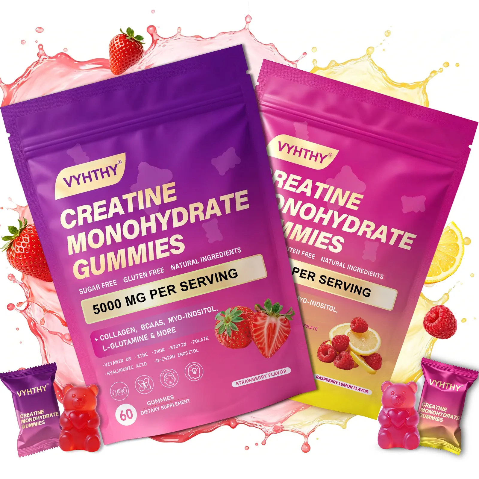 Women's Creatine Monohydrate Gummies – Vegan, Zinc-Infused | Muscle, Energy & Hair Skin Nails