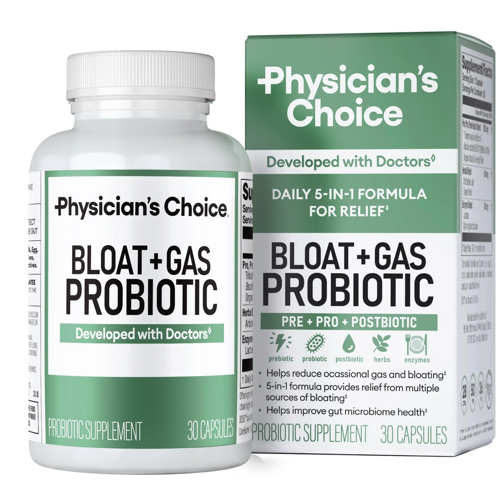 Physician's Choice Bloat & Gas Probiotic | Lactase, Digestive Enzymes, Prebiotics & Postbiotics | Daily Gut Support