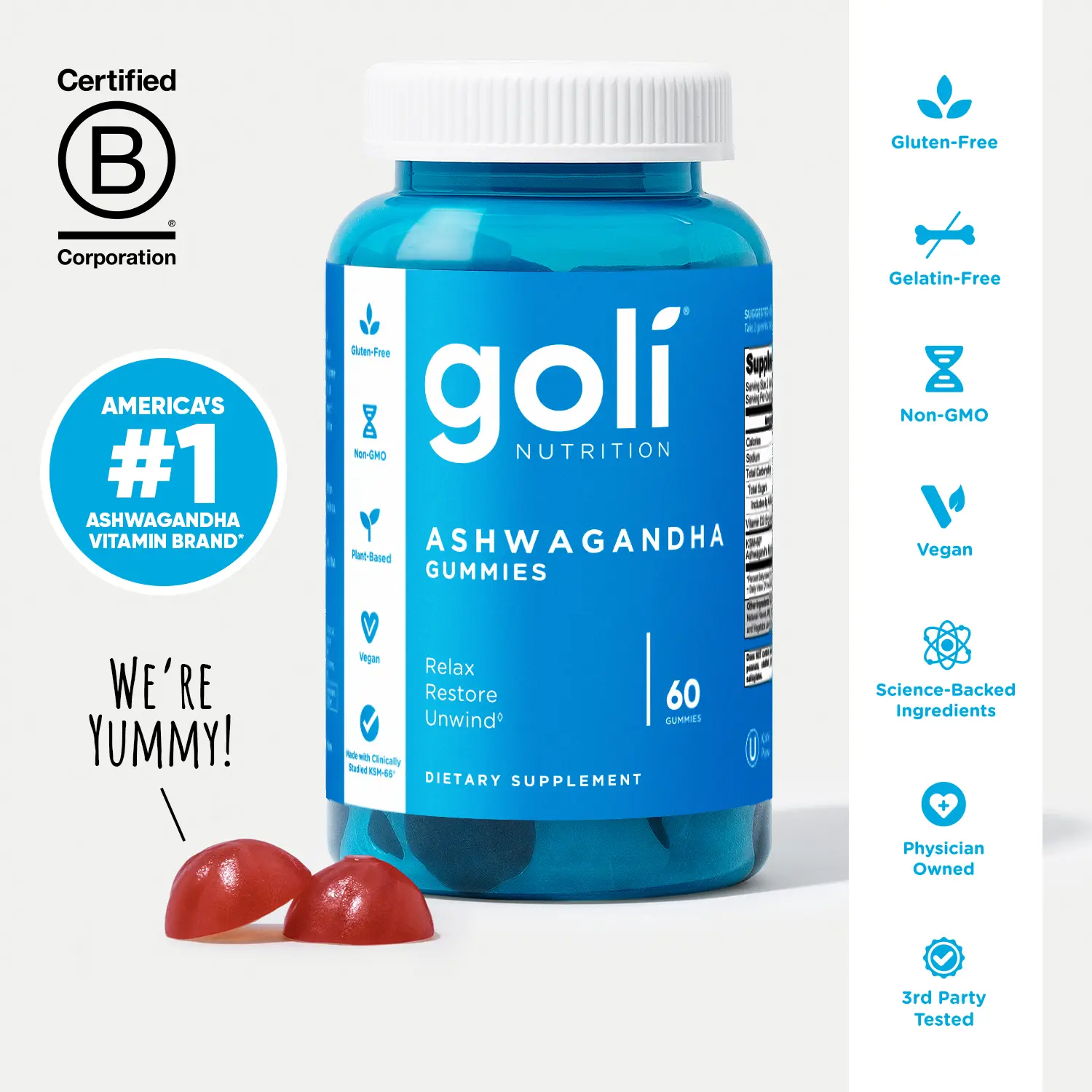 Goli Ashwagandha & Vitamin D Gummies – KSM-66, Mixed Berry | Vegan & Non-GMO
