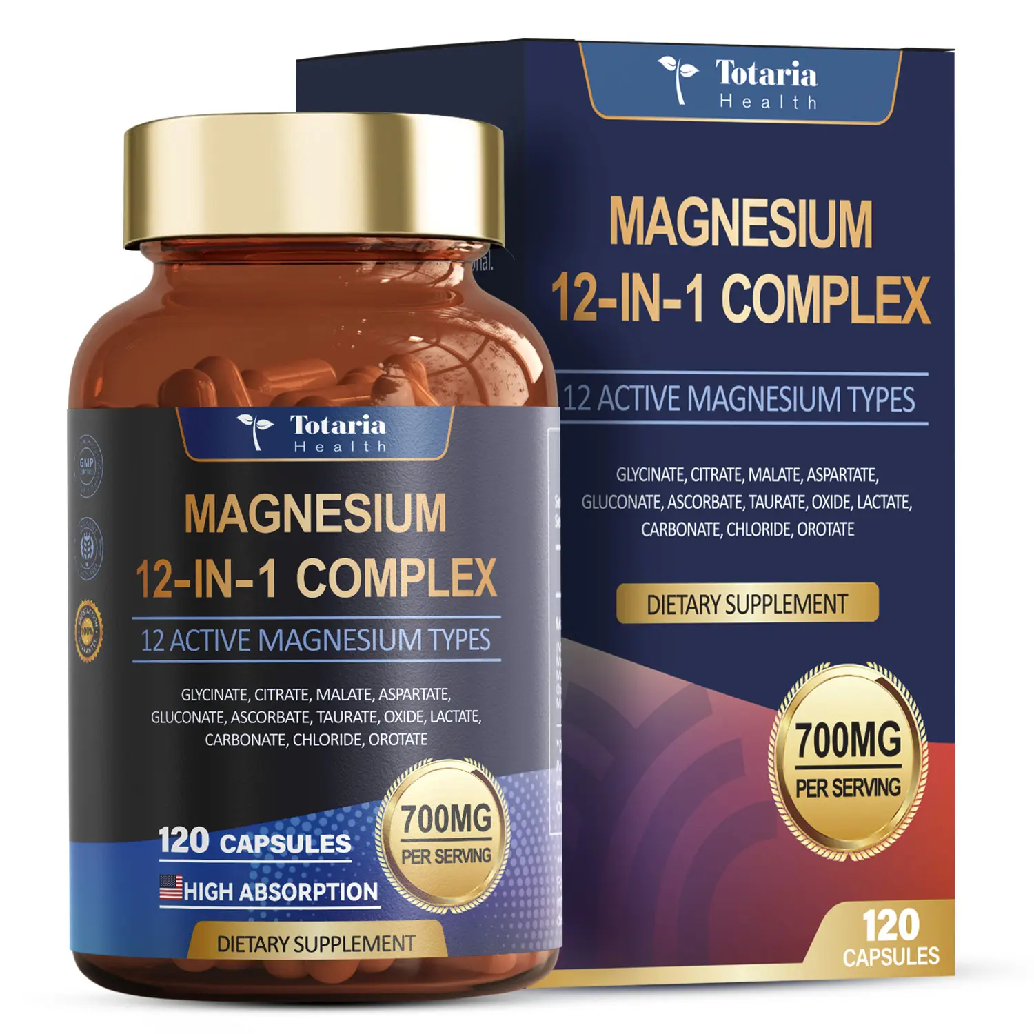 Totaria Magnesium 12-in-1 Complex 700mg – Muscle, Heart, Nerve & Bone Support
