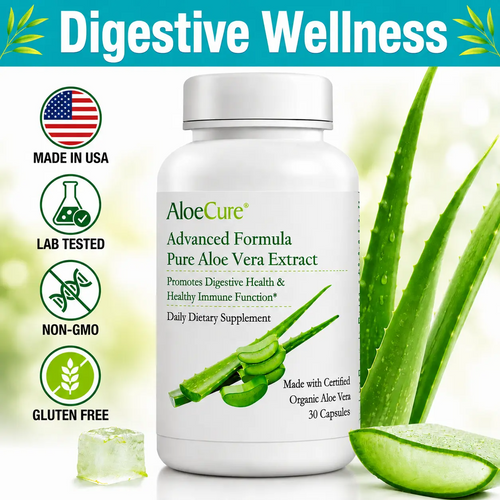 AloeCure Organic Aloe Vera Capsules | 160,000mg Equivalent | Gut Health, Digestion & Immune Support | Aloin-Free | 30 Capsules