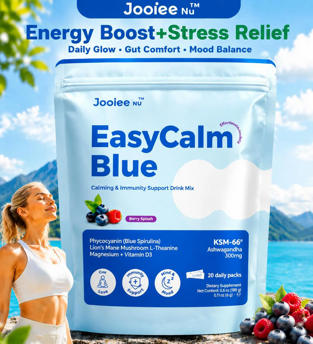 Jooiee Nu EasyCalm Blue Detox | Blue Spirulina, KSM-66 Ashwagandha & Magnesium | Gut Balance & Bloat Relief | 20 Servings