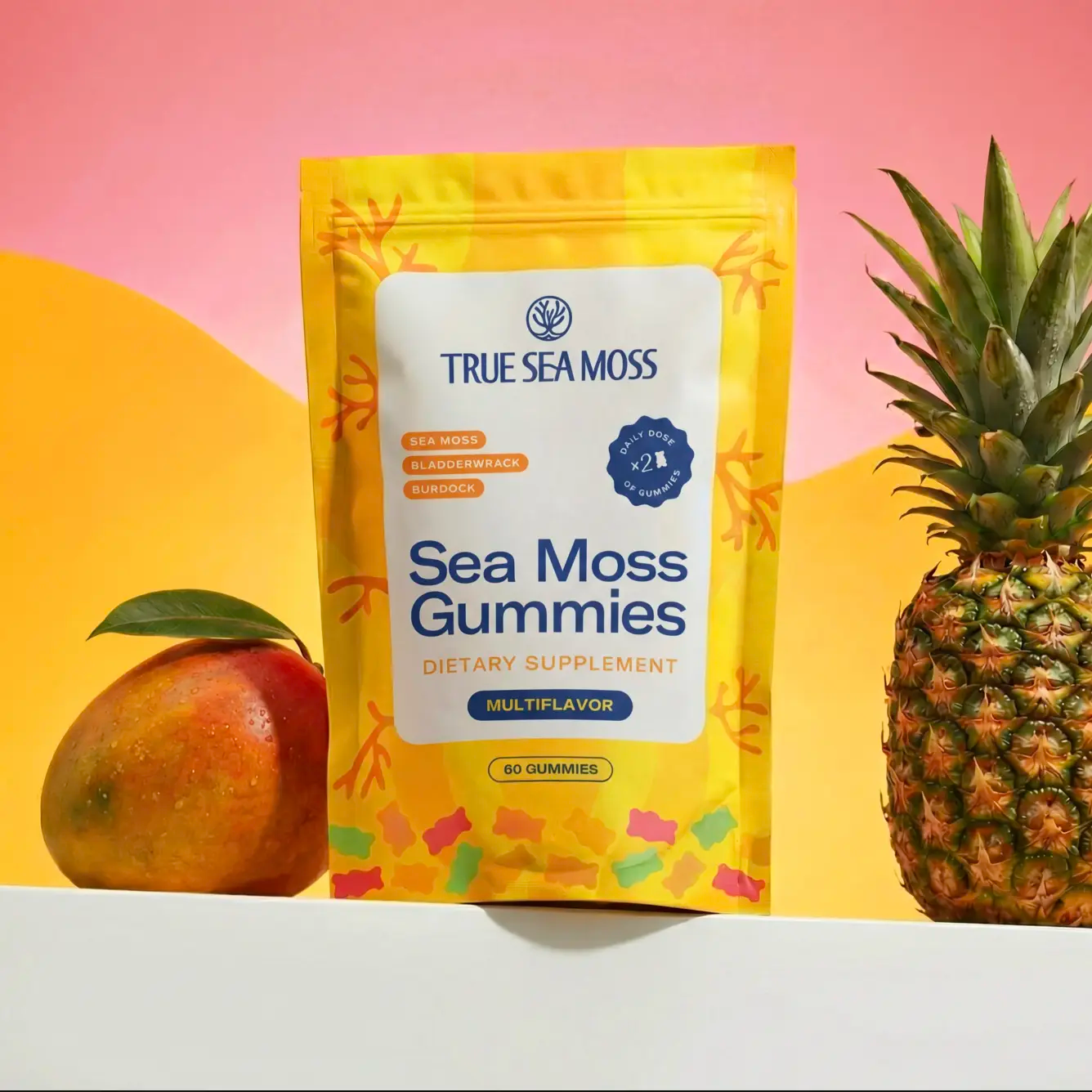 True Sea Moss Gummies – 60 Count with Bladderwrack, Burdock Root & Magnesium