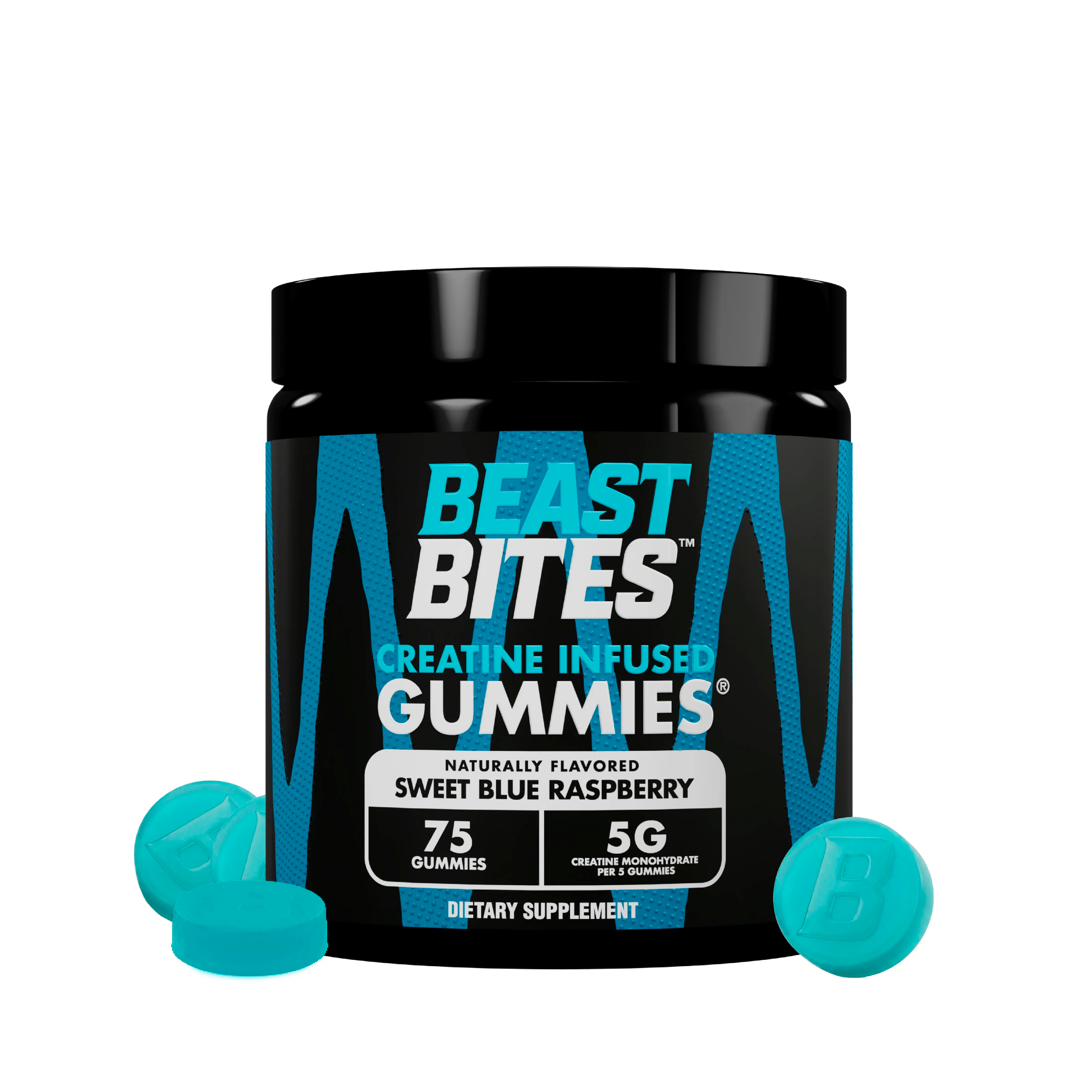 Beast Bites Creatine Gummies | NSF Certified for Sport | Sweet Blue Raspberry | 75 Gummies