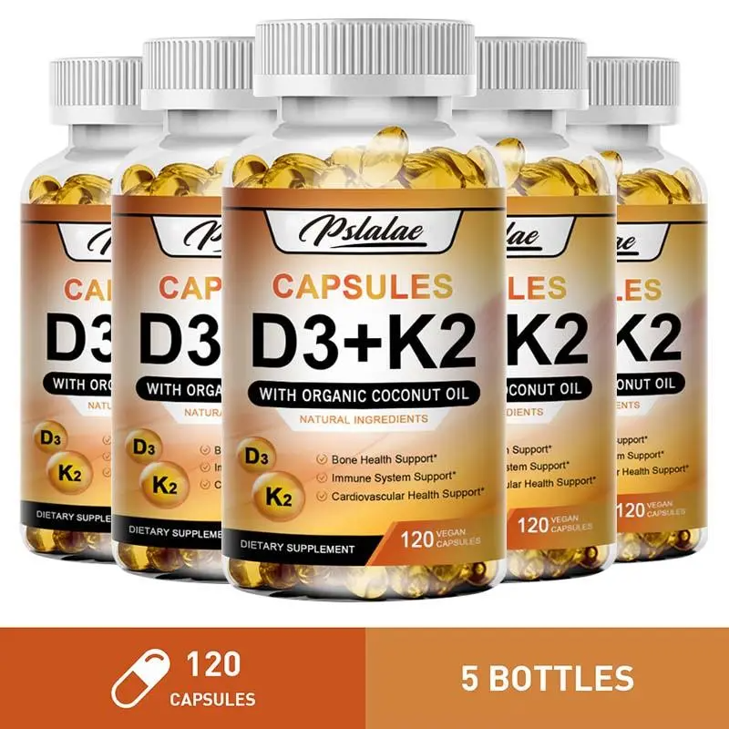 Pslalae Vitamin D3 + K2 Complex | Organic Coconut Oil | Bone, Heart & Immune Support | 120–600 Capsules
