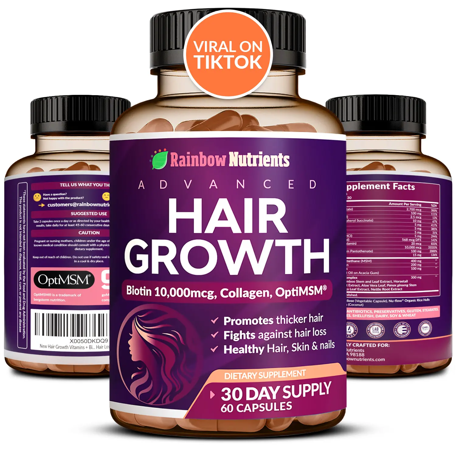 24-in-1 Hair Growth Vitamins | Biotin 10,000mcg, Collagen & Saw Palmetto | Stronger Hair, Skin & Nails | 30-Day Supply