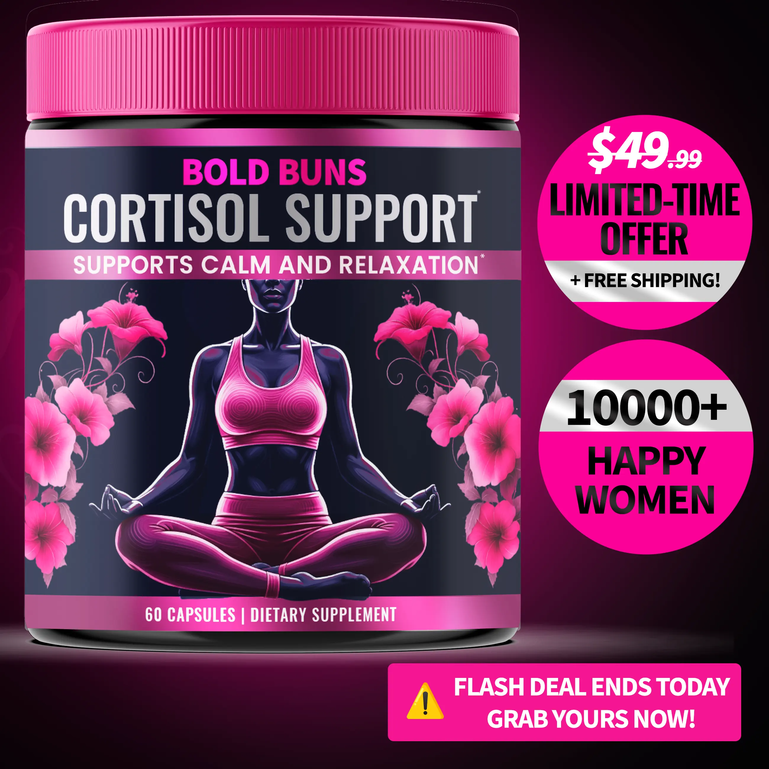 Cortisol Support for Women | Sensoril Ashwagandha, L-Theanine & Magnolia Bark | Stress, Mood & Sleep | 60 Vegan Capsules
