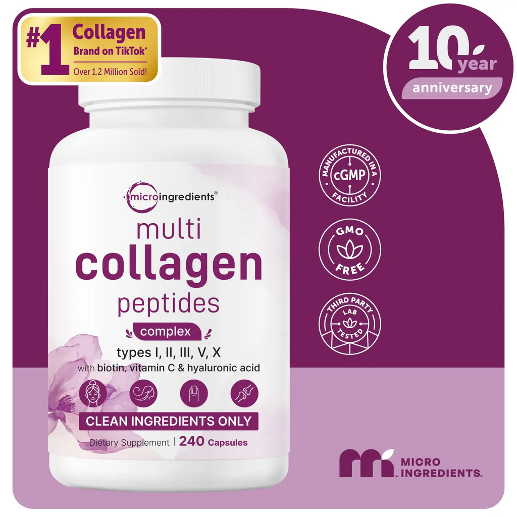 Micro Ingredients Multi Collagen Complex – 240 Capsules | Types I, II, III, V & X