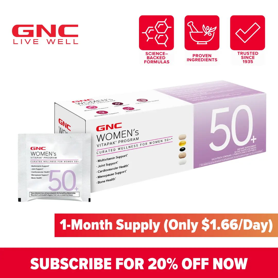 GNC Women's 50+ Vitapak – 5-in-1 Multivitamin for Hormones, Brain, Bone & Metabolism