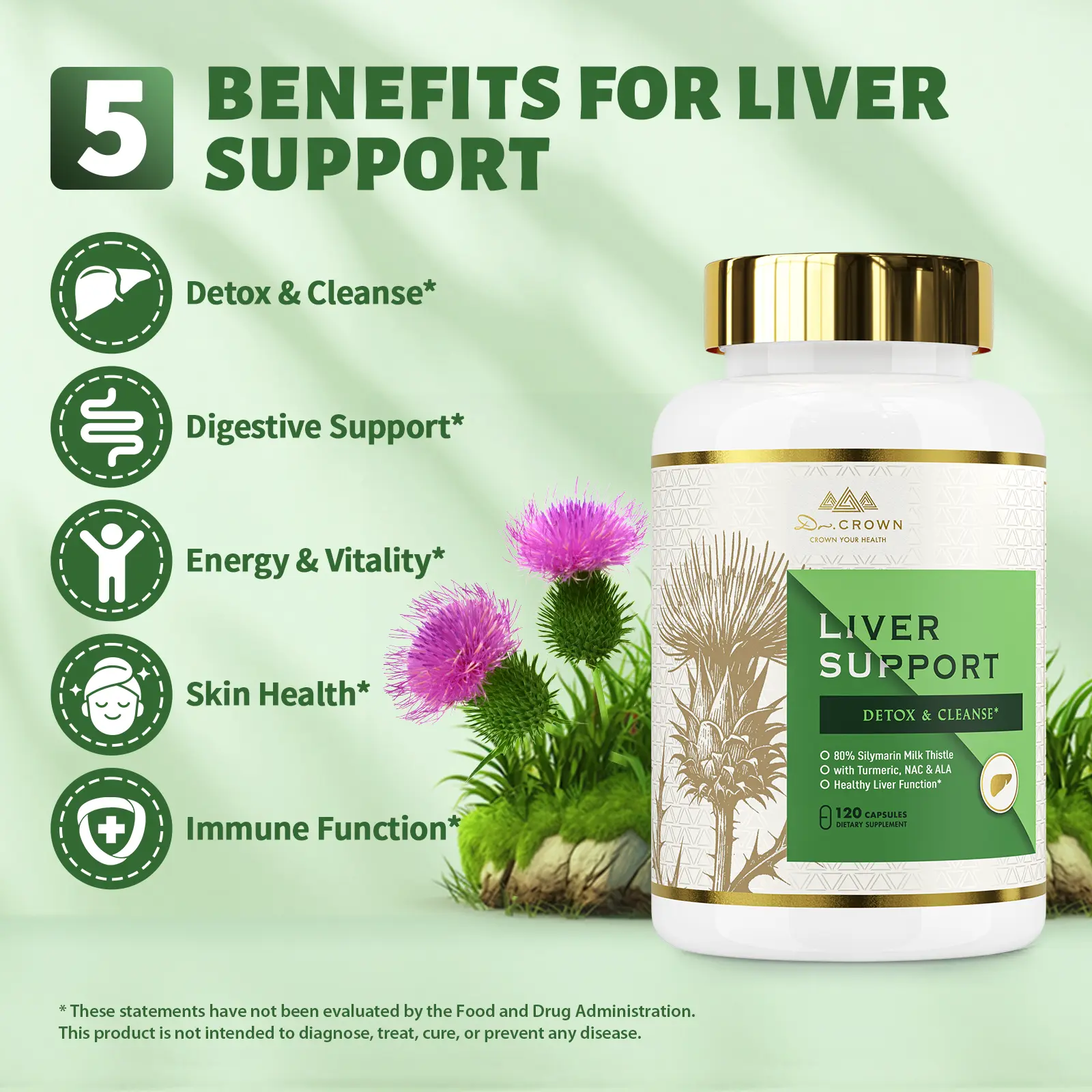 Liver Support & Detox Capsules – Milk Thistle, NAC, ALA & Turmeric | 120 Count