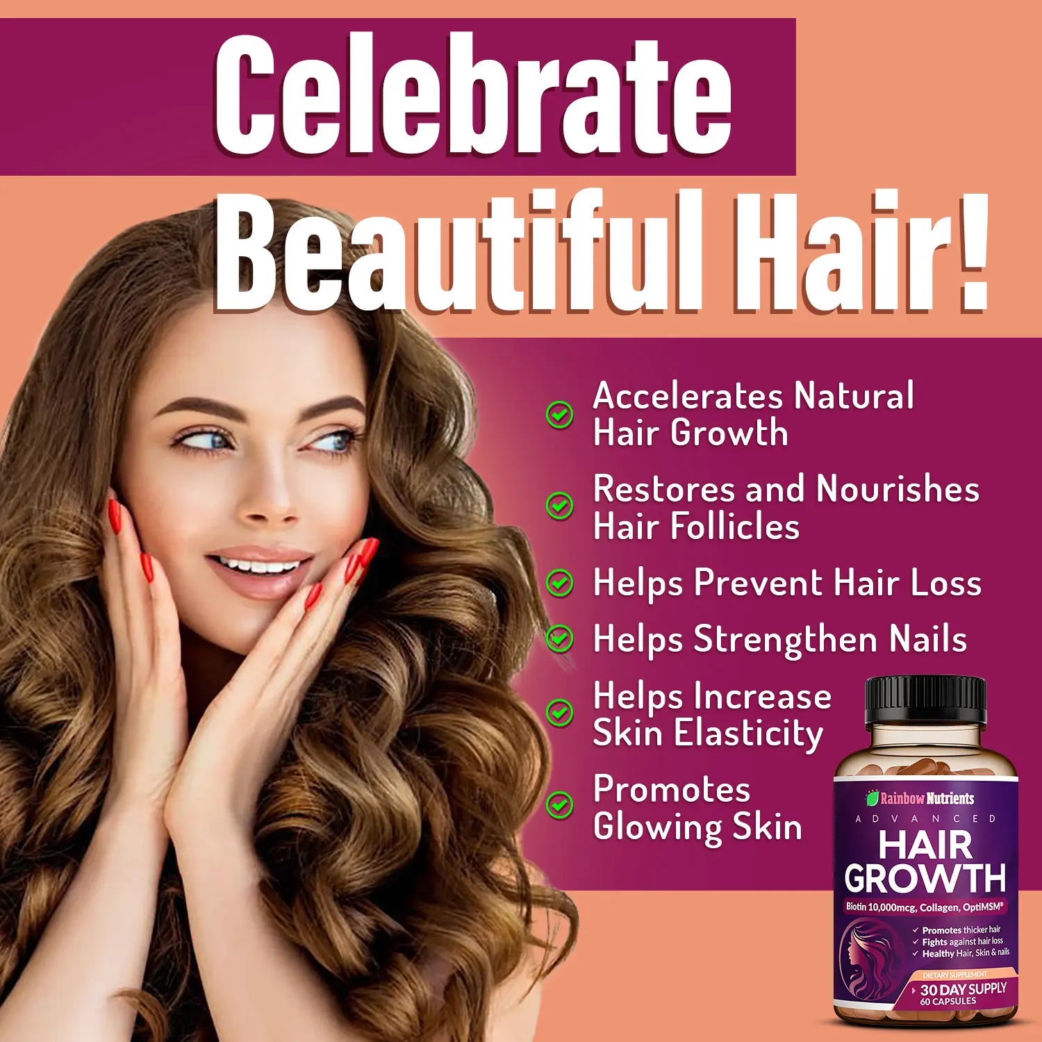24-in-1 Hair Growth Vitamins | Biotin 10,000mcg, Collagen & Saw Palmetto | Stronger Hair, Skin & Nails | 30-Day Supply