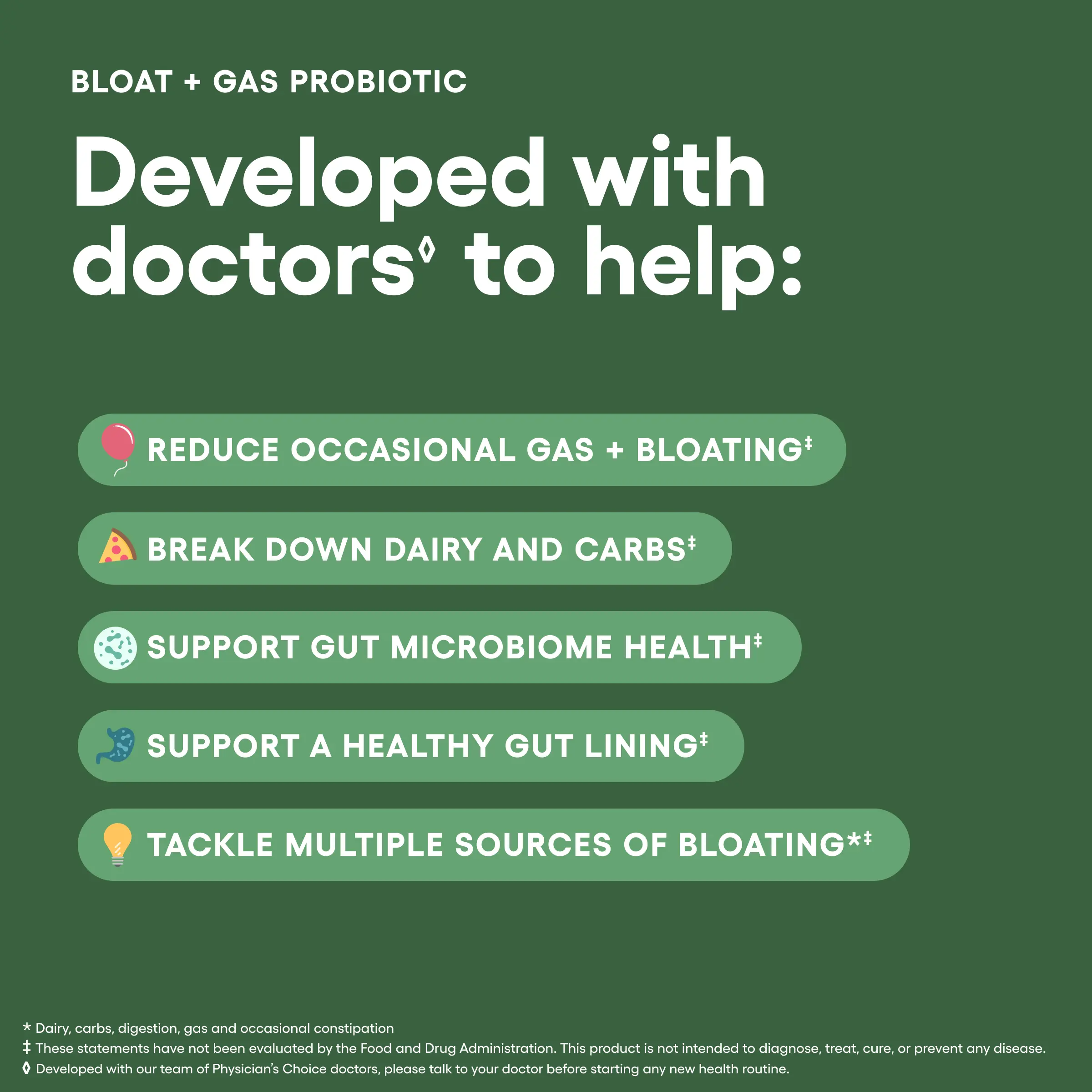 Physician's Choice Bloat & Gas Probiotic | Lactase, Digestive Enzymes, Prebiotics & Postbiotics | Daily Gut Support