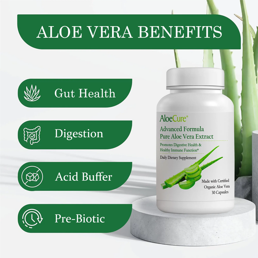 AloeCure Organic Aloe Vera Capsules | 160,000mg Equivalent | Gut Health, Digestion & Immune Support | Aloin-Free | 30 Capsules