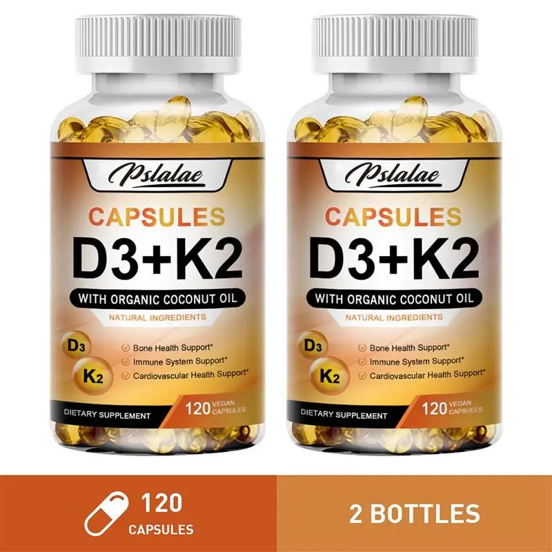 Pslalae Vitamin D3 + K2 Complex | Organic Coconut Oil | Bone, Heart & Immune Support | 120–600 Capsules