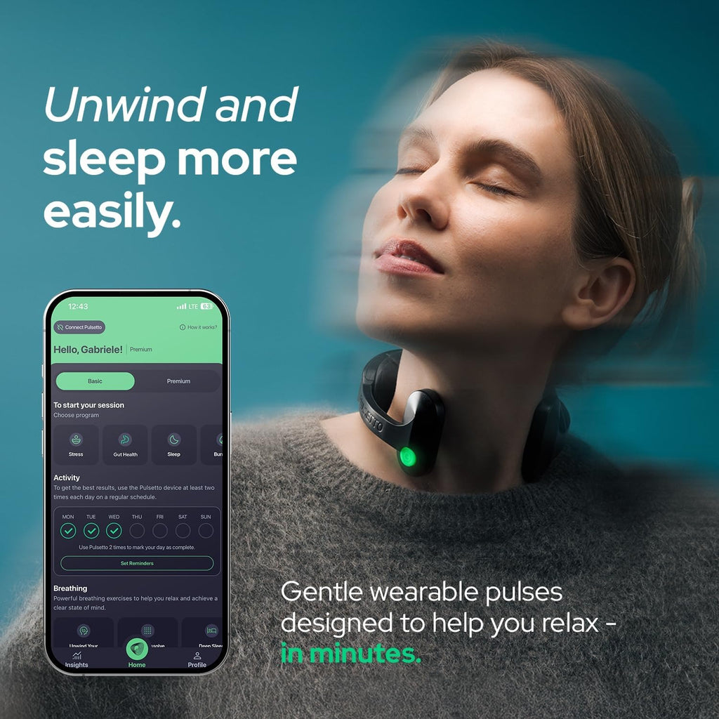 Pulsetto FIT Wellness Wearable | Stress Relief, Focus & Sleep | Patented Neuro Technology + Travel Case