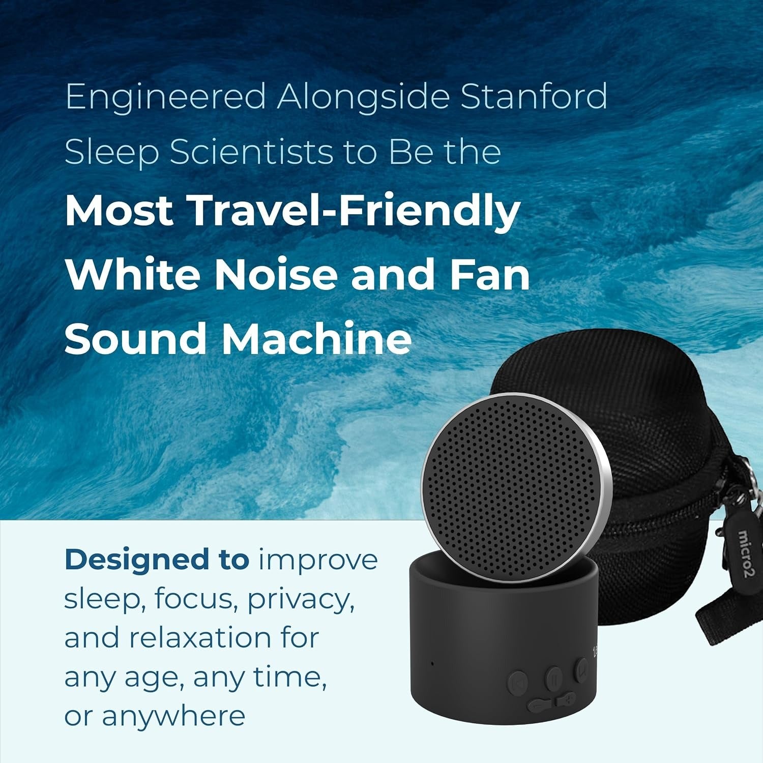 LectroFan Micro2 Portable Sound Machine | White Noise, Fan Sounds & Sleep Aid | Travel-Friendly | Black