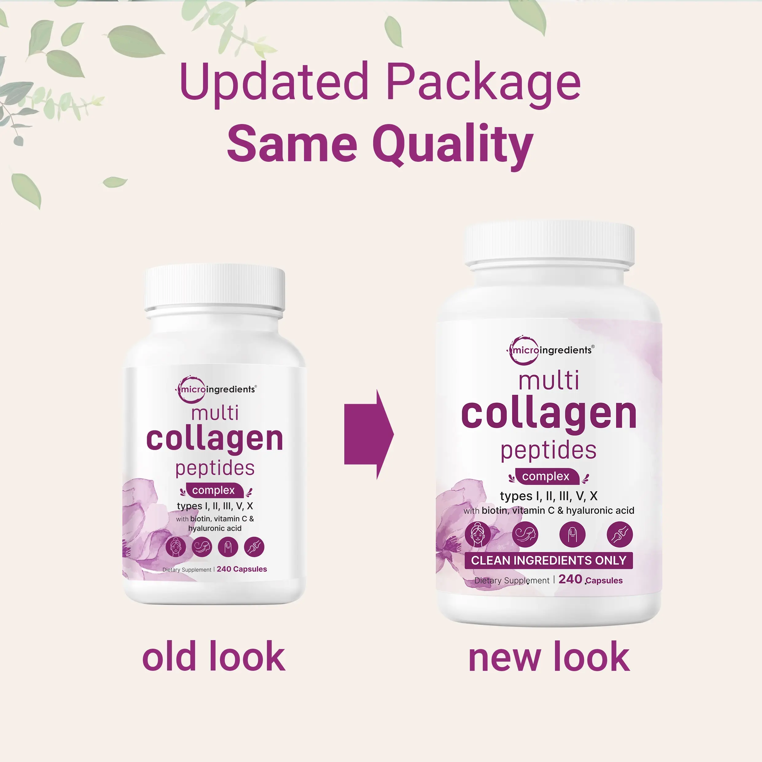 Micro Ingredients Multi Collagen Complex – 240 Capsules | Types I, II, III, V & X