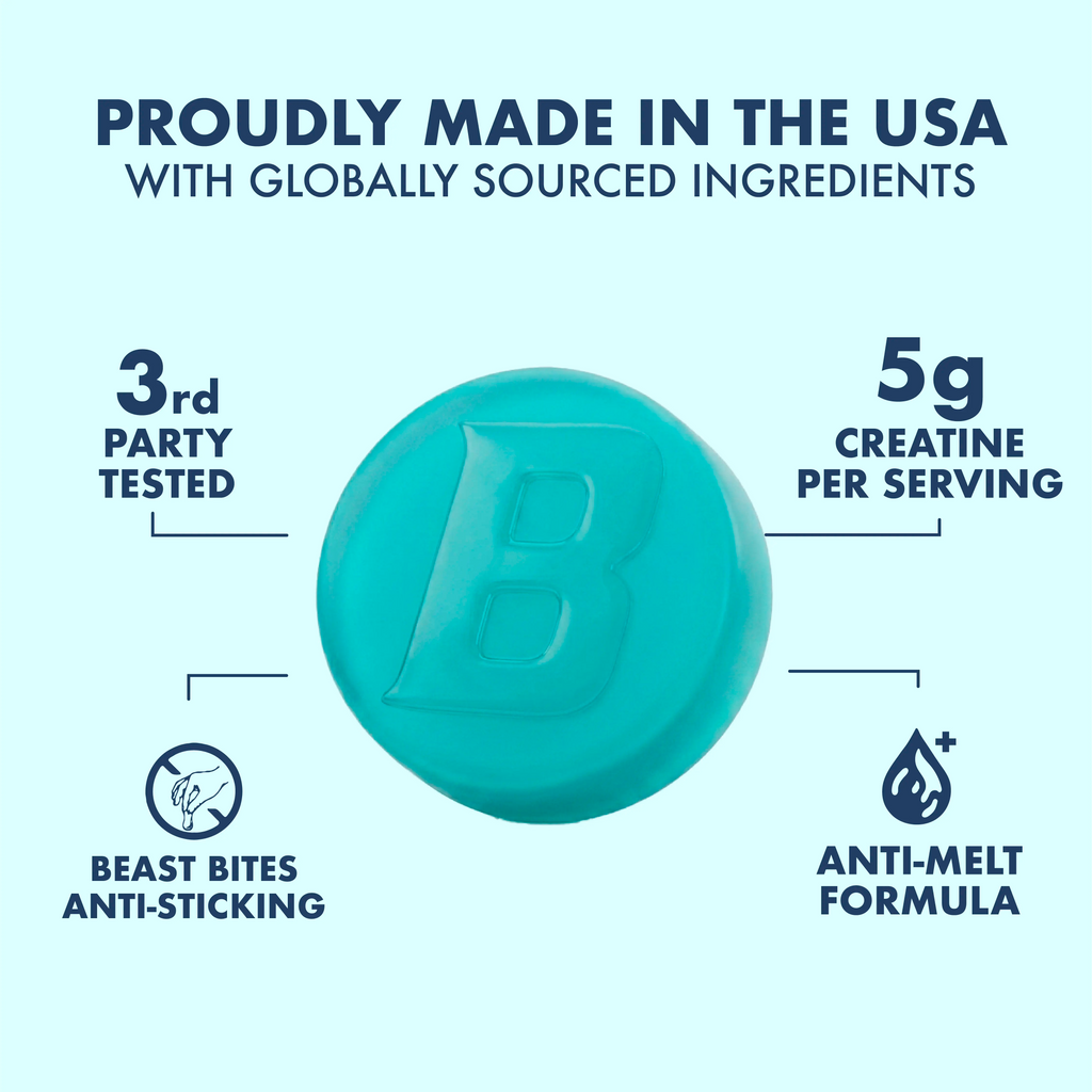 Beast Bites Creatine Gummies | NSF Certified for Sport | Sweet Blue Raspberry | 75 Gummies