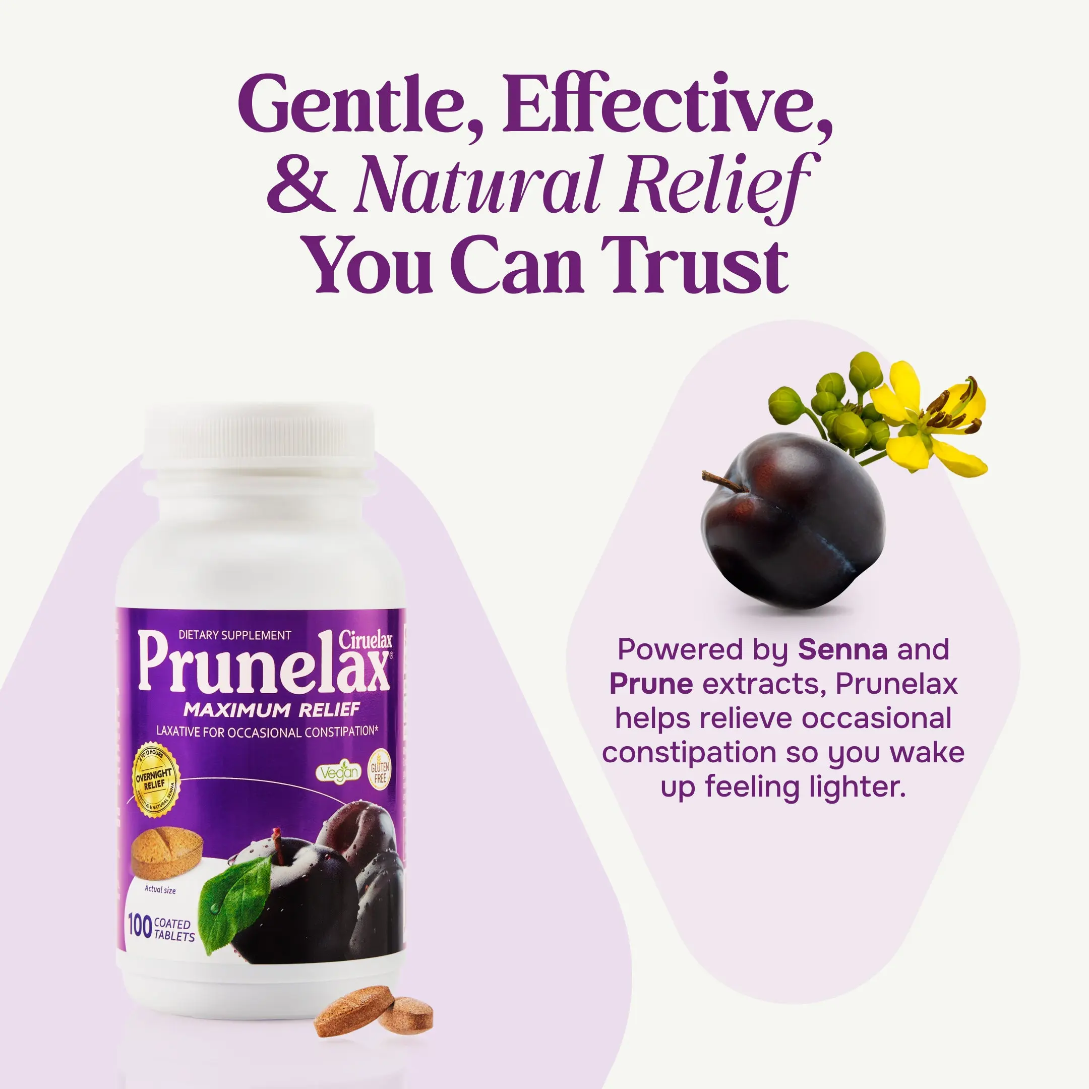 Prunelax Maximum Relief Tablets | Natural Senna & Prune Extract | Gentle Overnight Constipation Relief