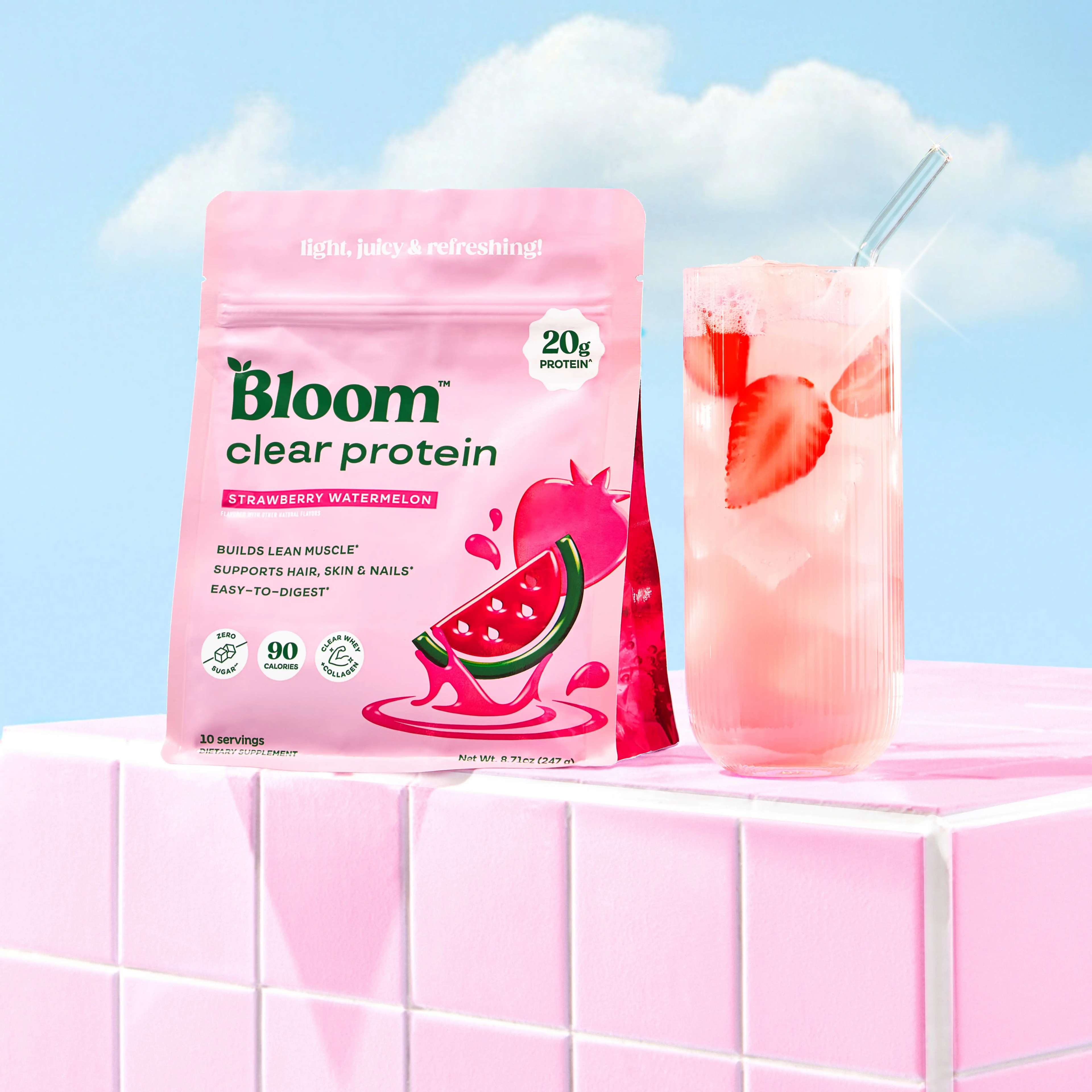 Bloom Nutrition Clear Protein – 2 Pack | Raspberry Lemon & Strawberry Watermelon | Light Refreshing Protein Drink