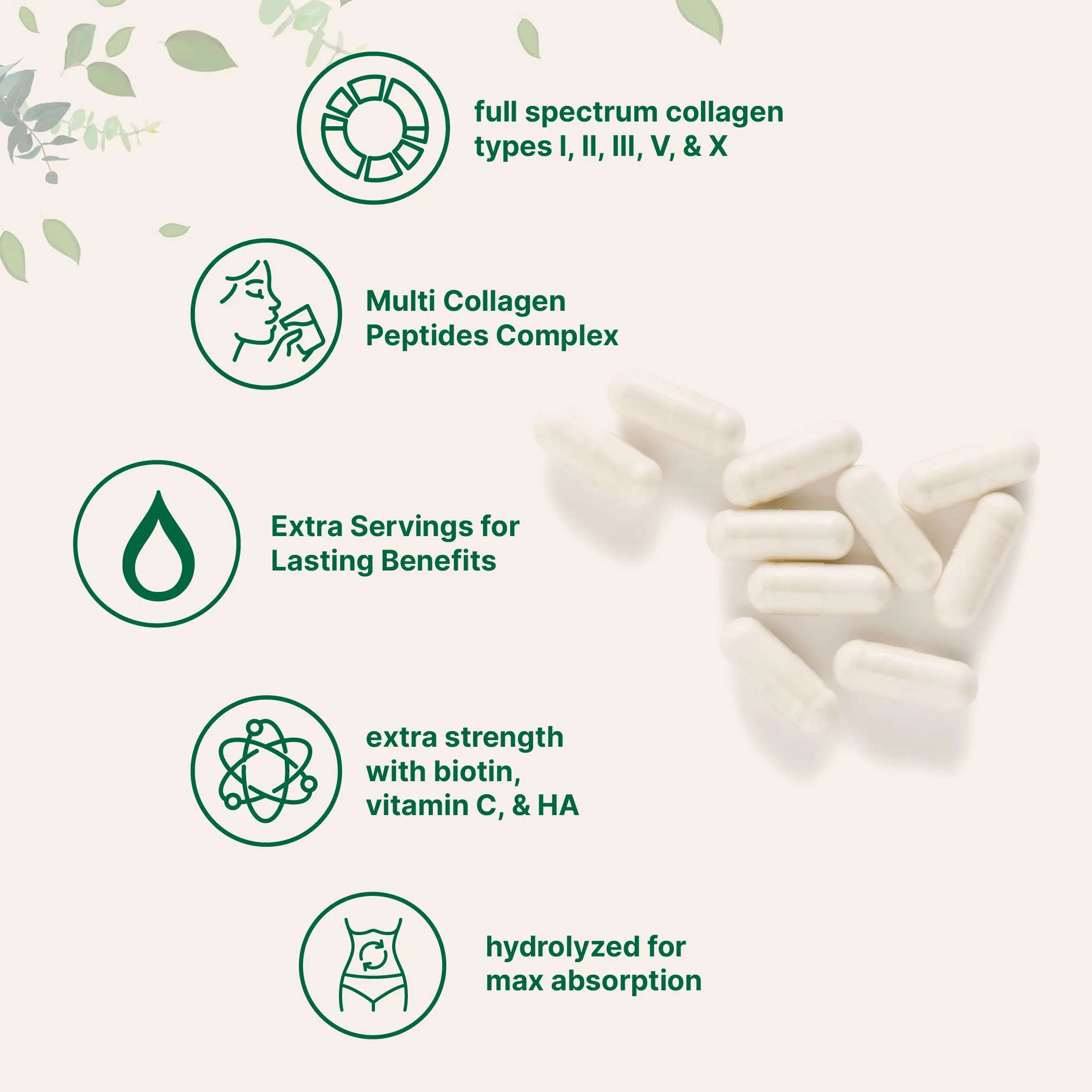 Micro Ingredients Multi Collagen Complex – 240 Capsules | Types I, II, III, V & X