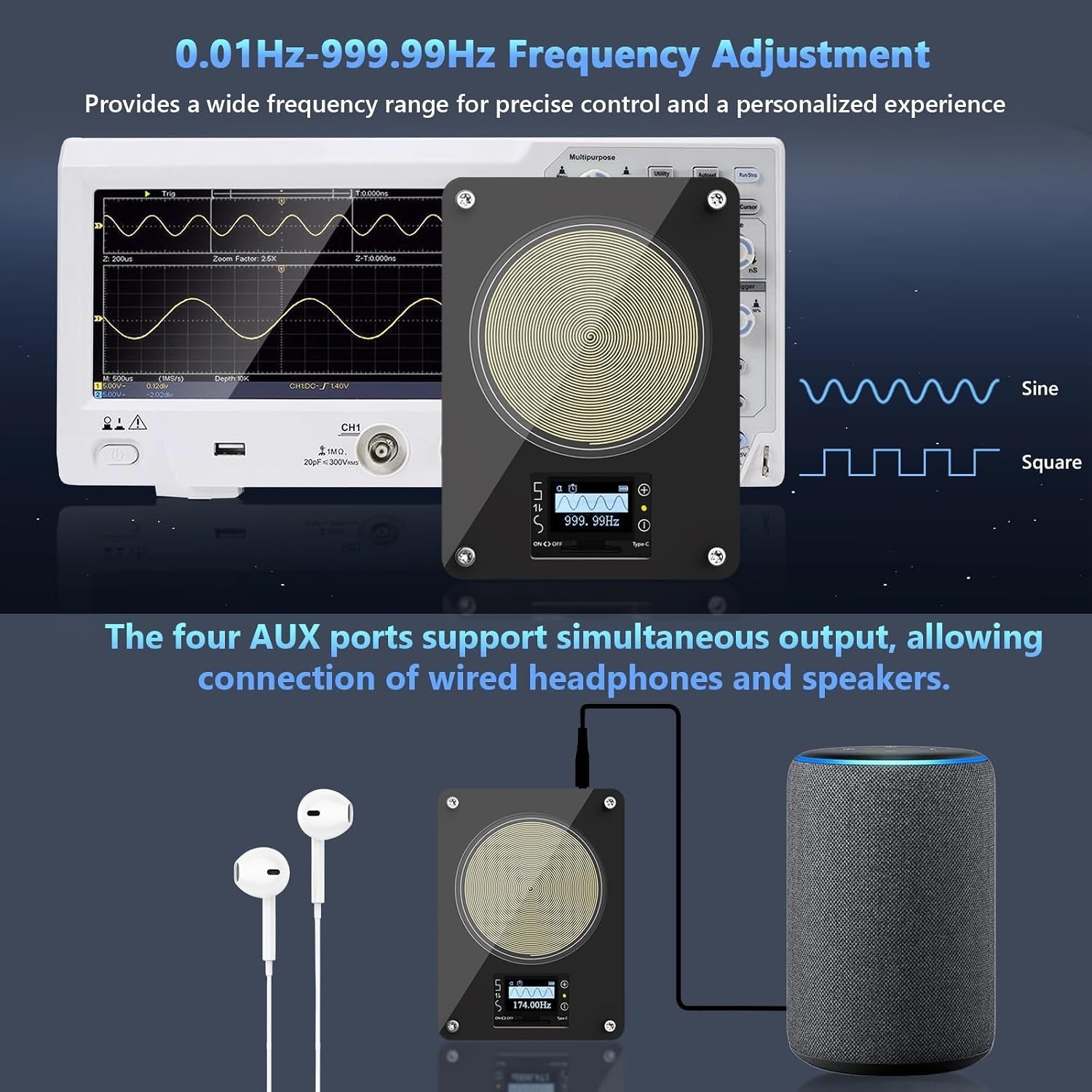 Rechargeable Frequency Generator | Stress Relief & Relaxation Device | Black & White