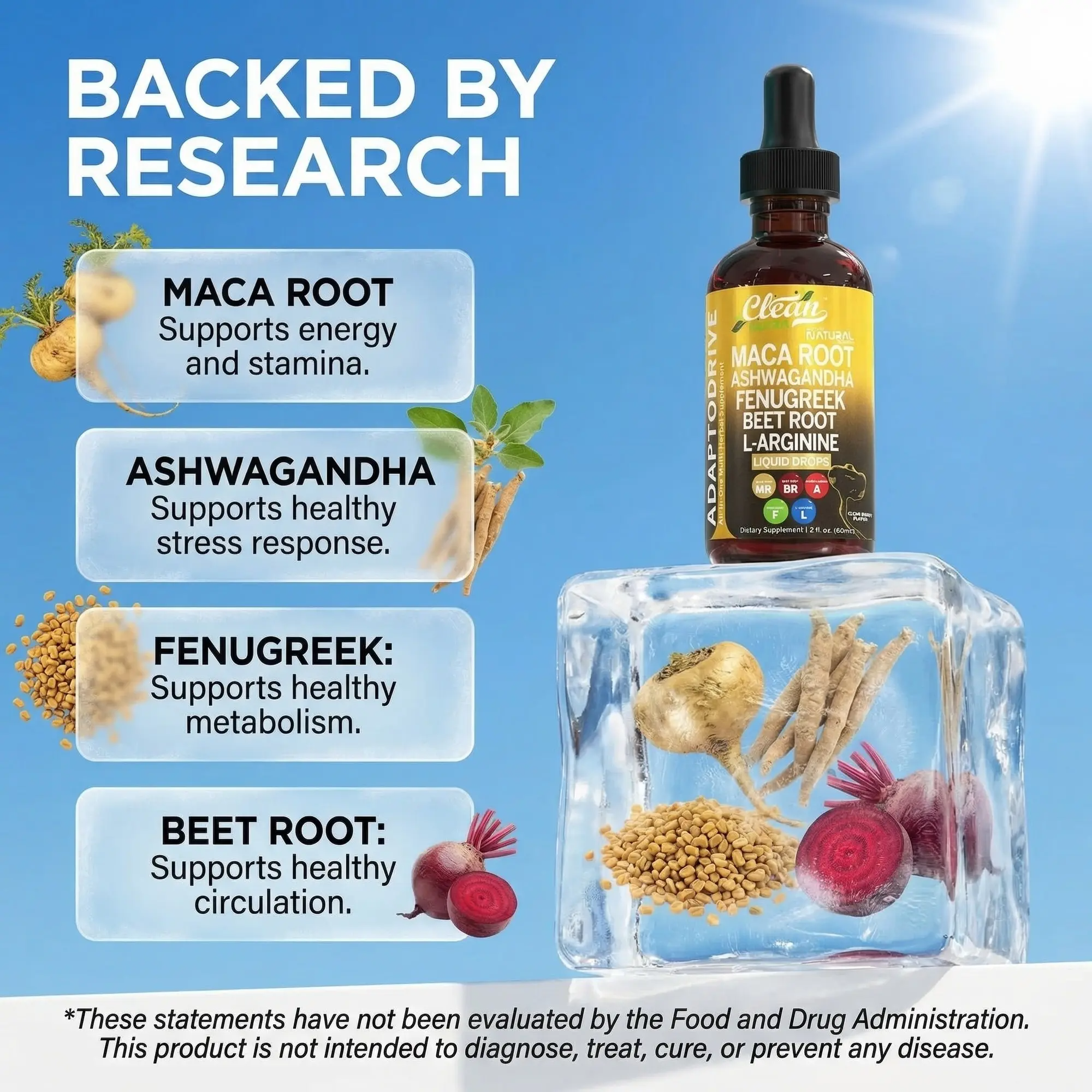 Clean Nutra Organic Maca Root Drops – Ashwagandha, Fenugreek & L-Arginine | Liquid Multivitamin for Women & Men