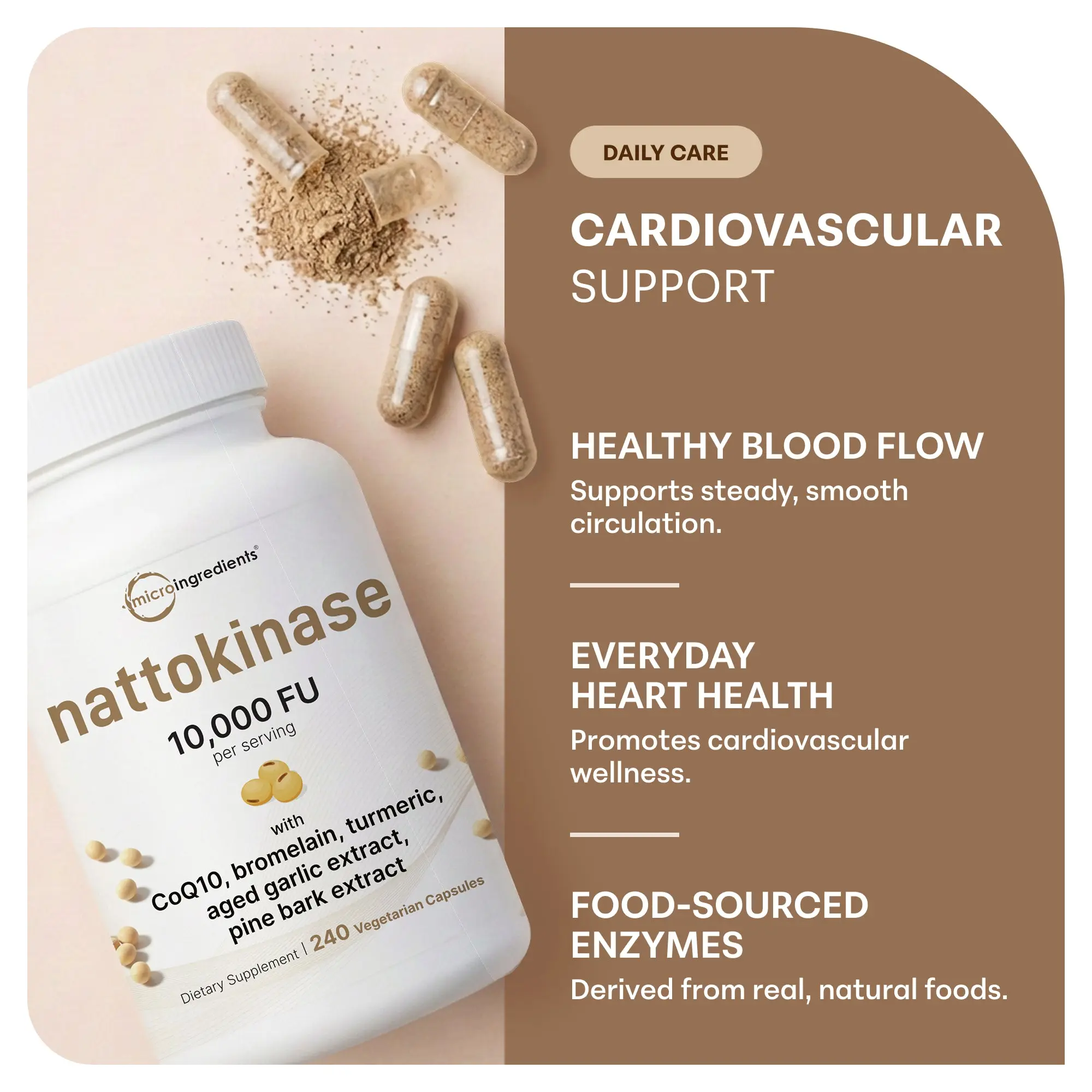 Micro Ingredients Nattokinase 10,000FU | CoQ10, Turmeric & Aged Garlic | 240 Vegetarian Capsules