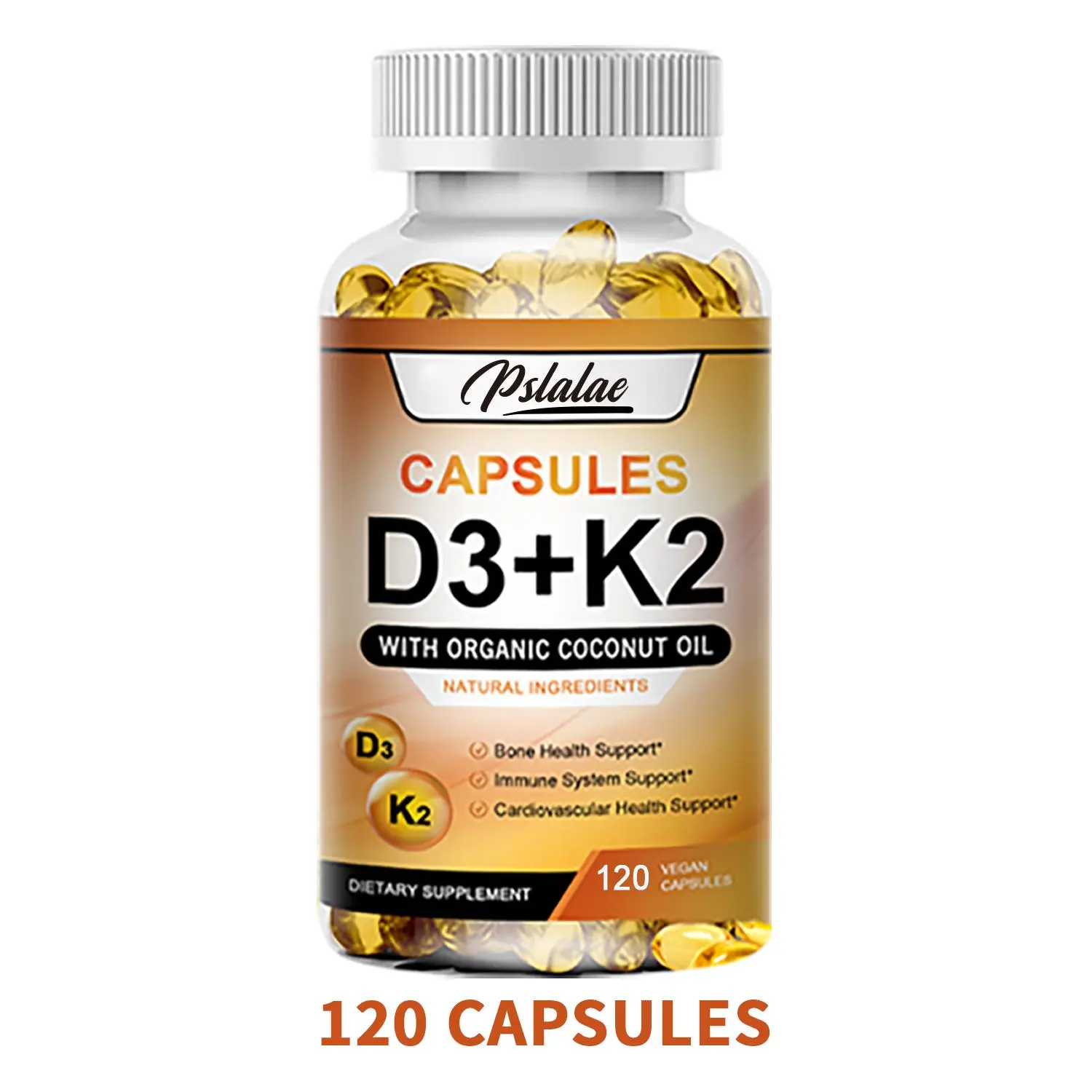 Pslalae Vitamin D3 + K2 Complex | Organic Coconut Oil | Bone, Heart & Immune Support | 120–600 Capsules