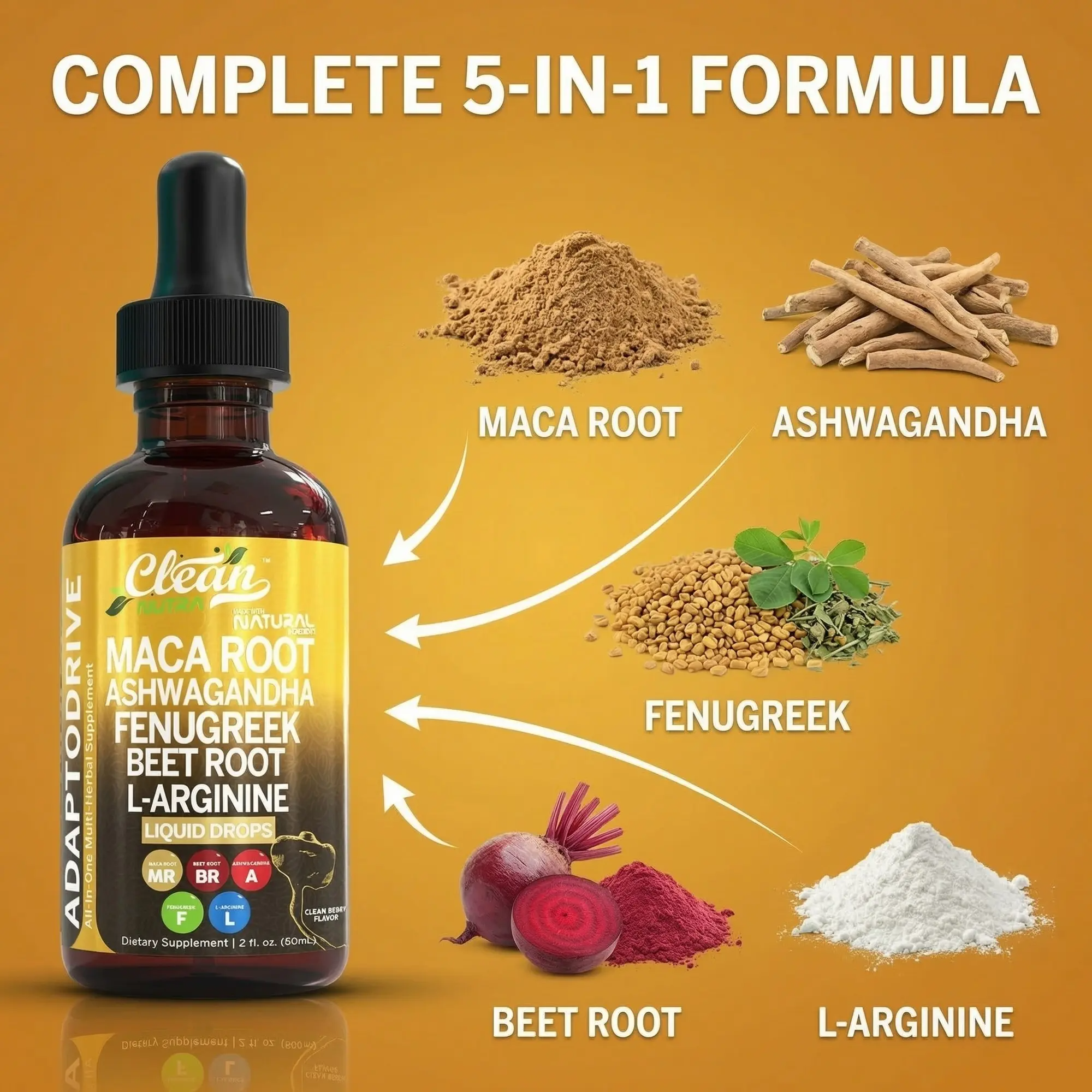 Clean Nutra Organic Maca Root Drops – Ashwagandha, Fenugreek & L-Arginine | Liquid Multivitamin for Women & Men