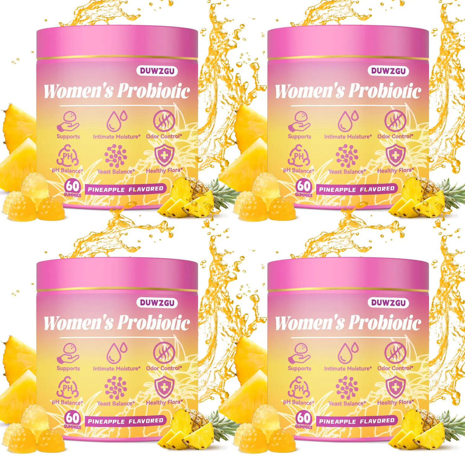 Feminine Probiotic Gummies – pH Balance & Dryness Relief | Pineapple Flavor