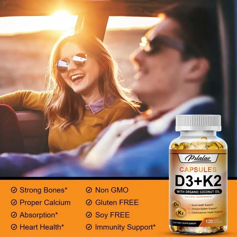 Pslalae Vitamin D3 + K2 Complex | Organic Coconut Oil | Bone, Heart & Immune Support | 120–600 Capsules