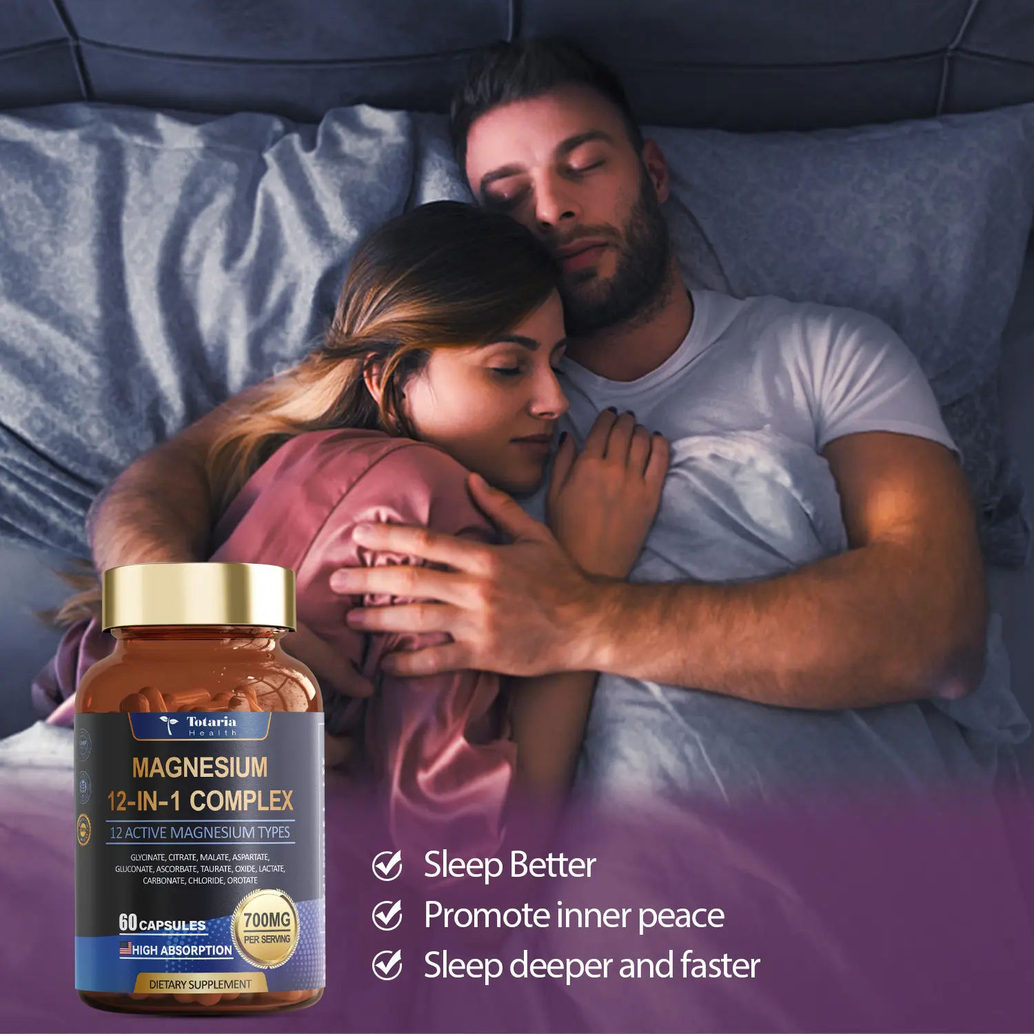Totaria 12-in-1 Magnesium Complex 700mg – 60 Vegan Capsules | Sleep & Muscle Support