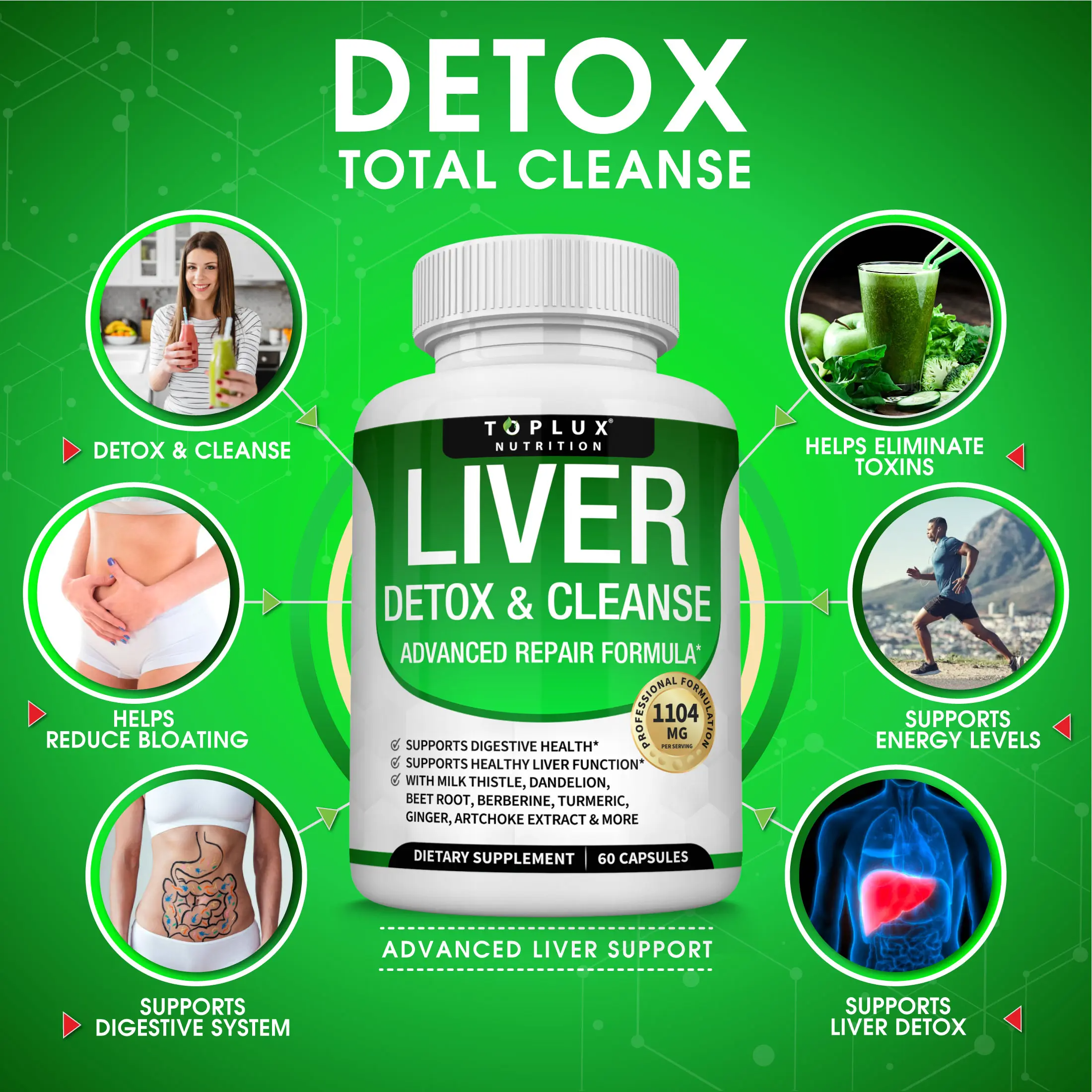 Toplux Liver Cleanse Detox & Repair Supplement | Supports Liver Health, Digestion & Overall Wellness
