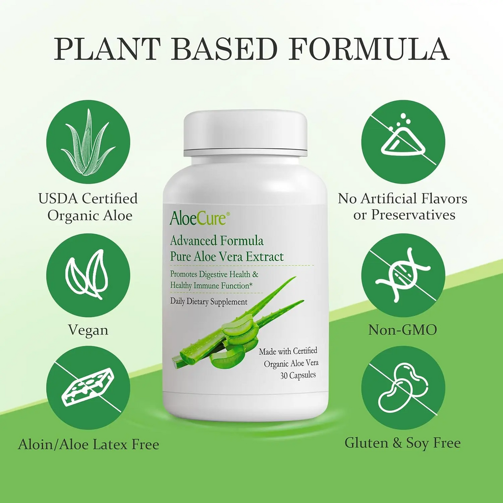 AloeCure Organic Aloe Vera Capsules | 160,000mg Equivalent | Gut Health, Digestion & Immune Support | Aloin-Free | 30 Capsules