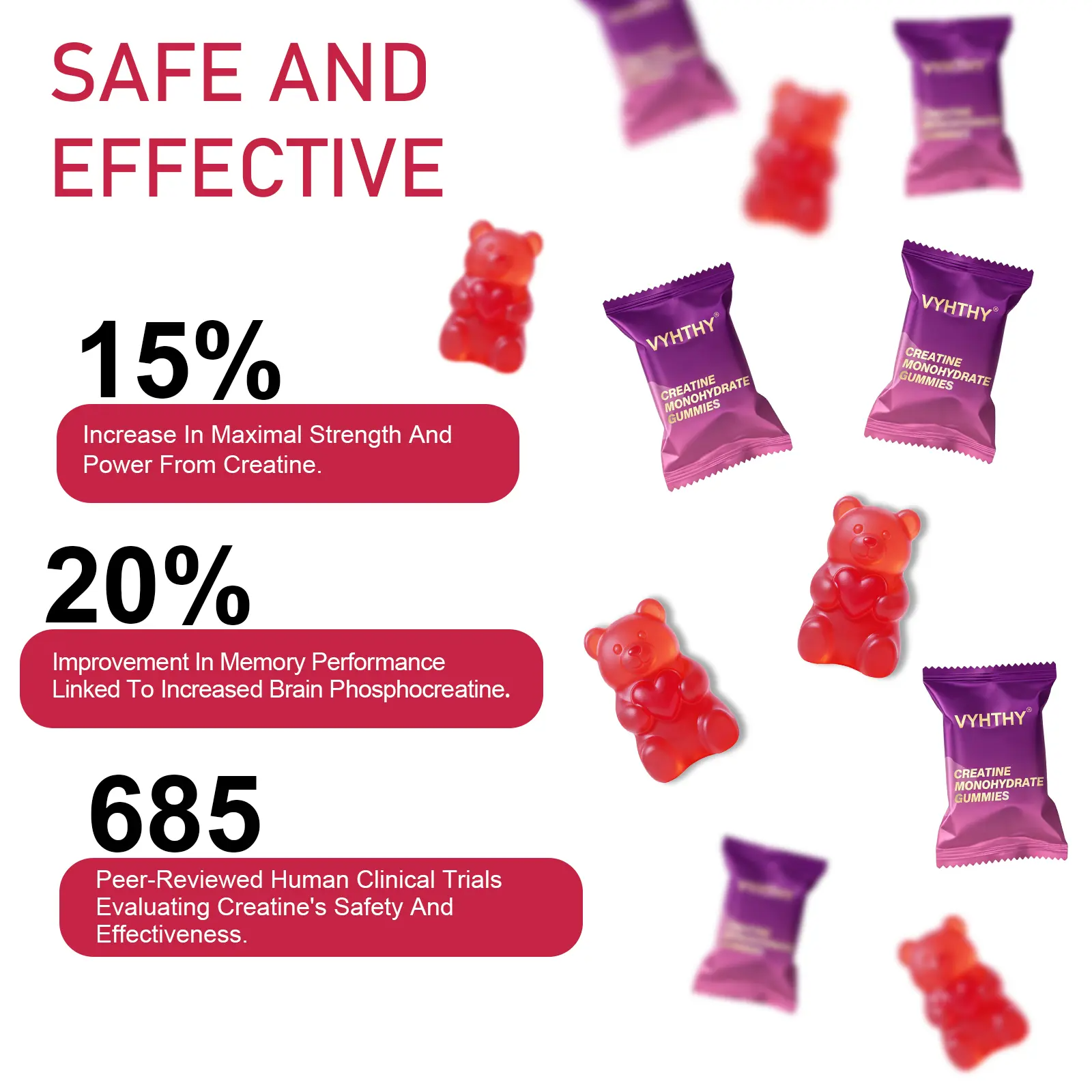 Women's Creatine Monohydrate Gummies – Vegan, Zinc-Infused | Muscle, Energy & Hair Skin Nails