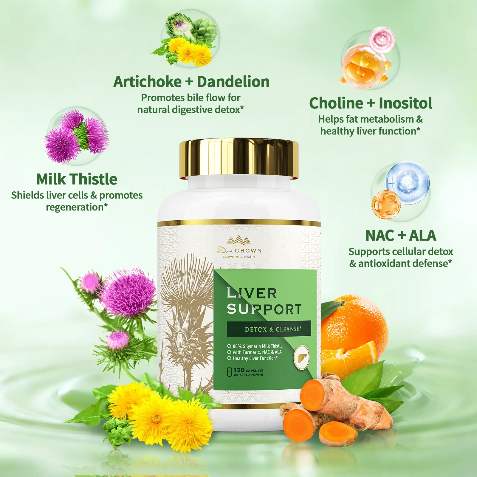 Liver Support & Detox Capsules – Milk Thistle, NAC, ALA & Turmeric | 120 Count