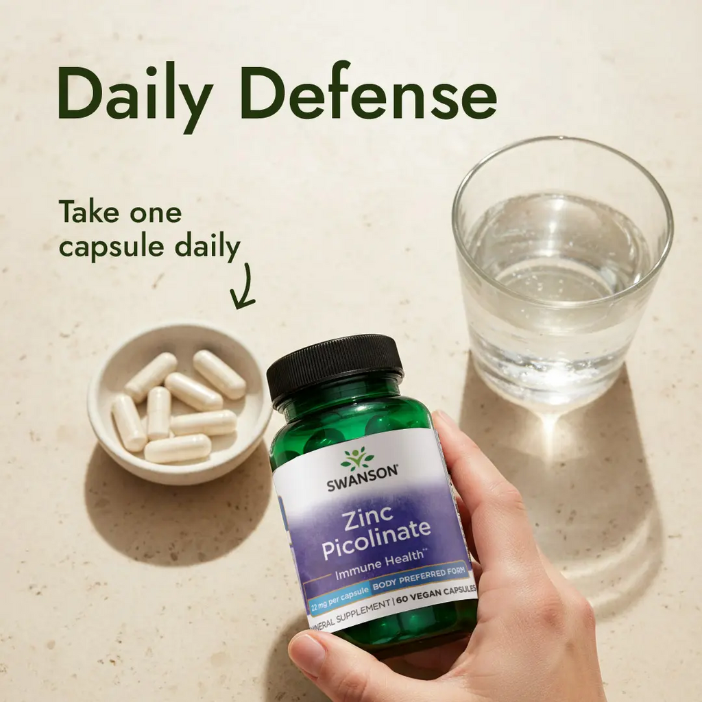 Swanson Zinc Picolinate 22mg | Immune Support & Collagen Production | 60 Vegan Capsules