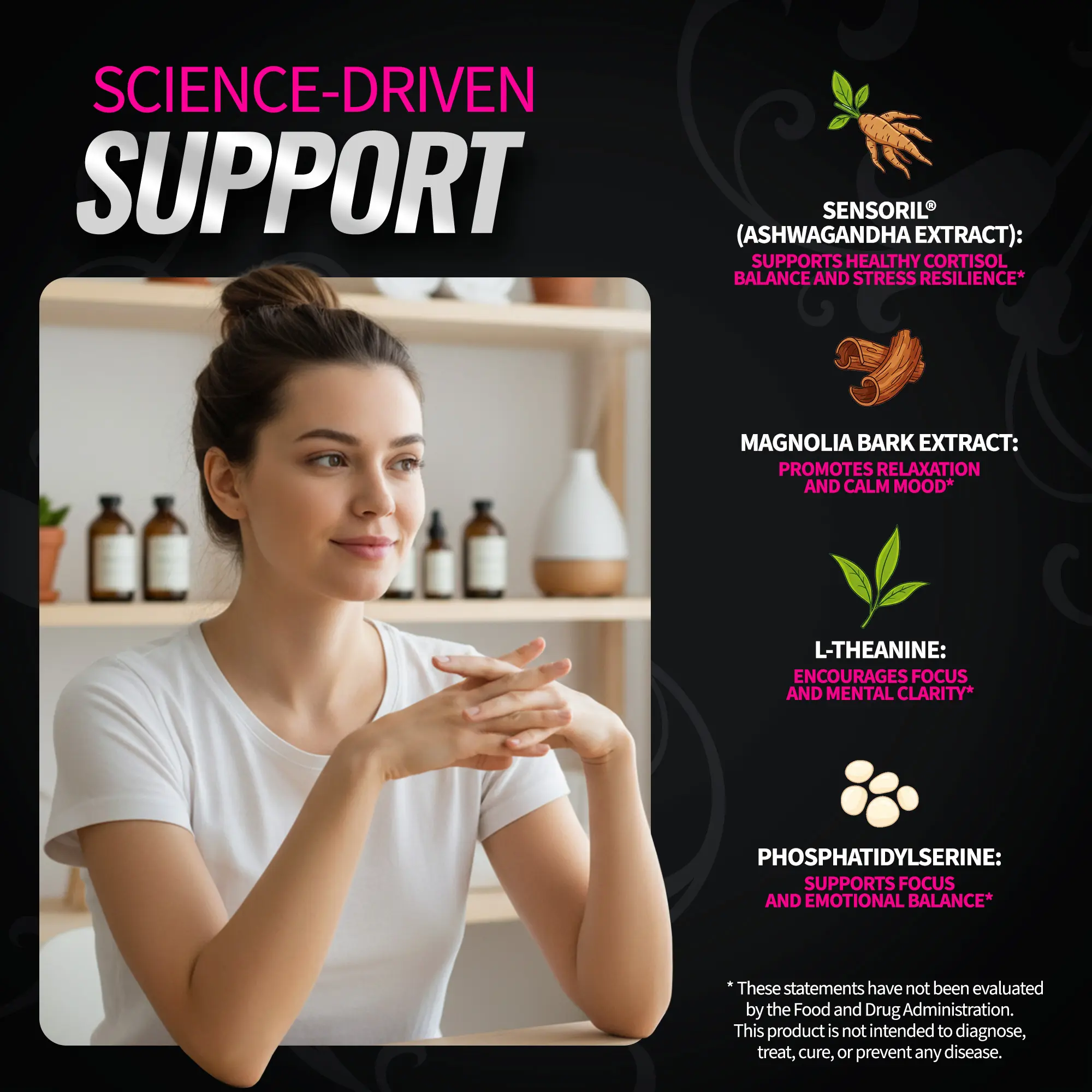 Cortisol Support for Women | Sensoril Ashwagandha, L-Theanine & Magnolia Bark | Stress, Mood & Sleep | 60 Vegan Capsules