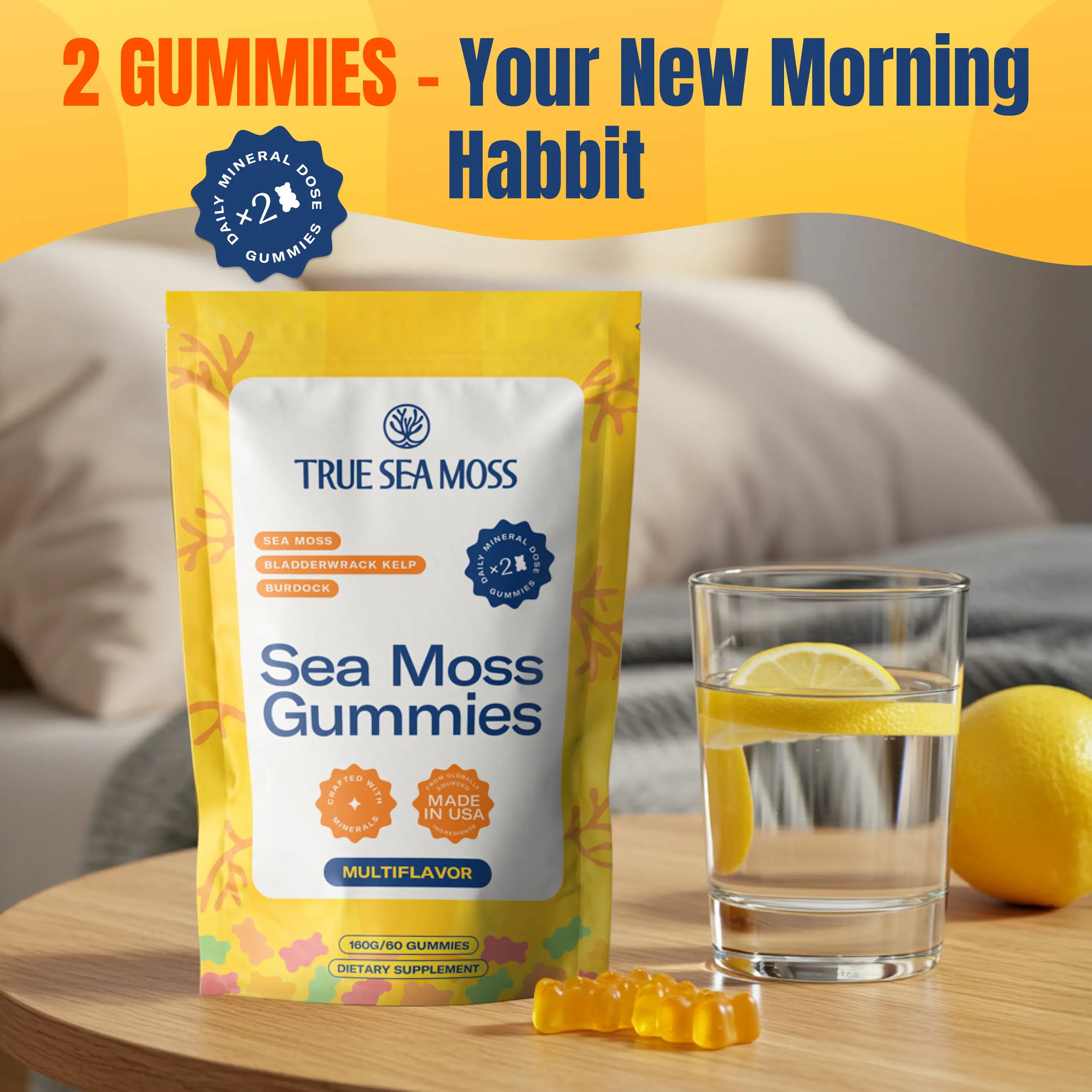 True Sea Moss Gummies – 60 Count with Bladderwrack, Burdock Root & Magnesium