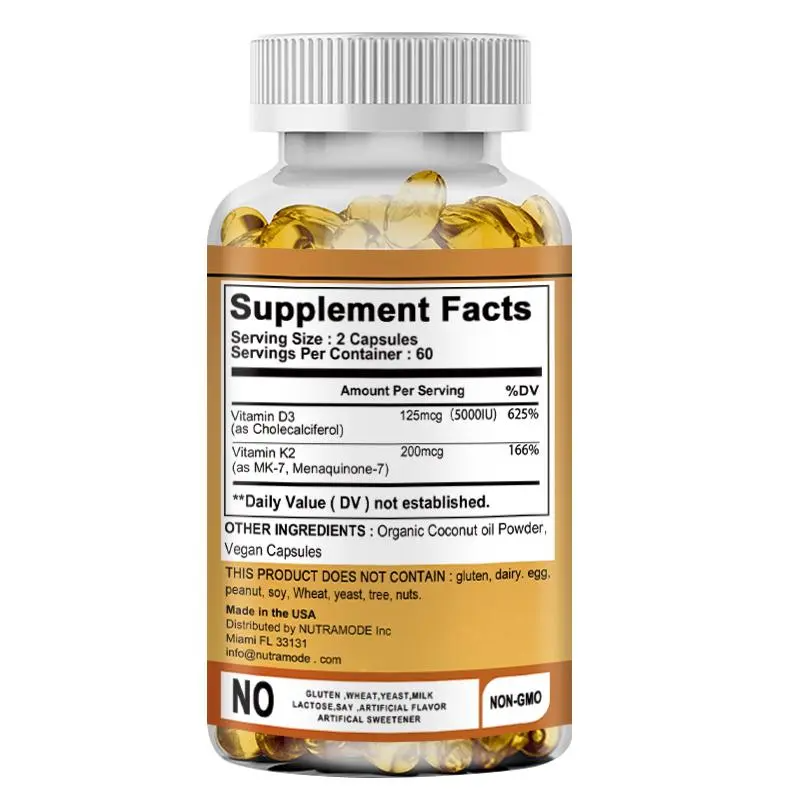 Pslalae Vitamin D3 + K2 Complex | Organic Coconut Oil | Bone, Heart & Immune Support | 120–600 Capsules