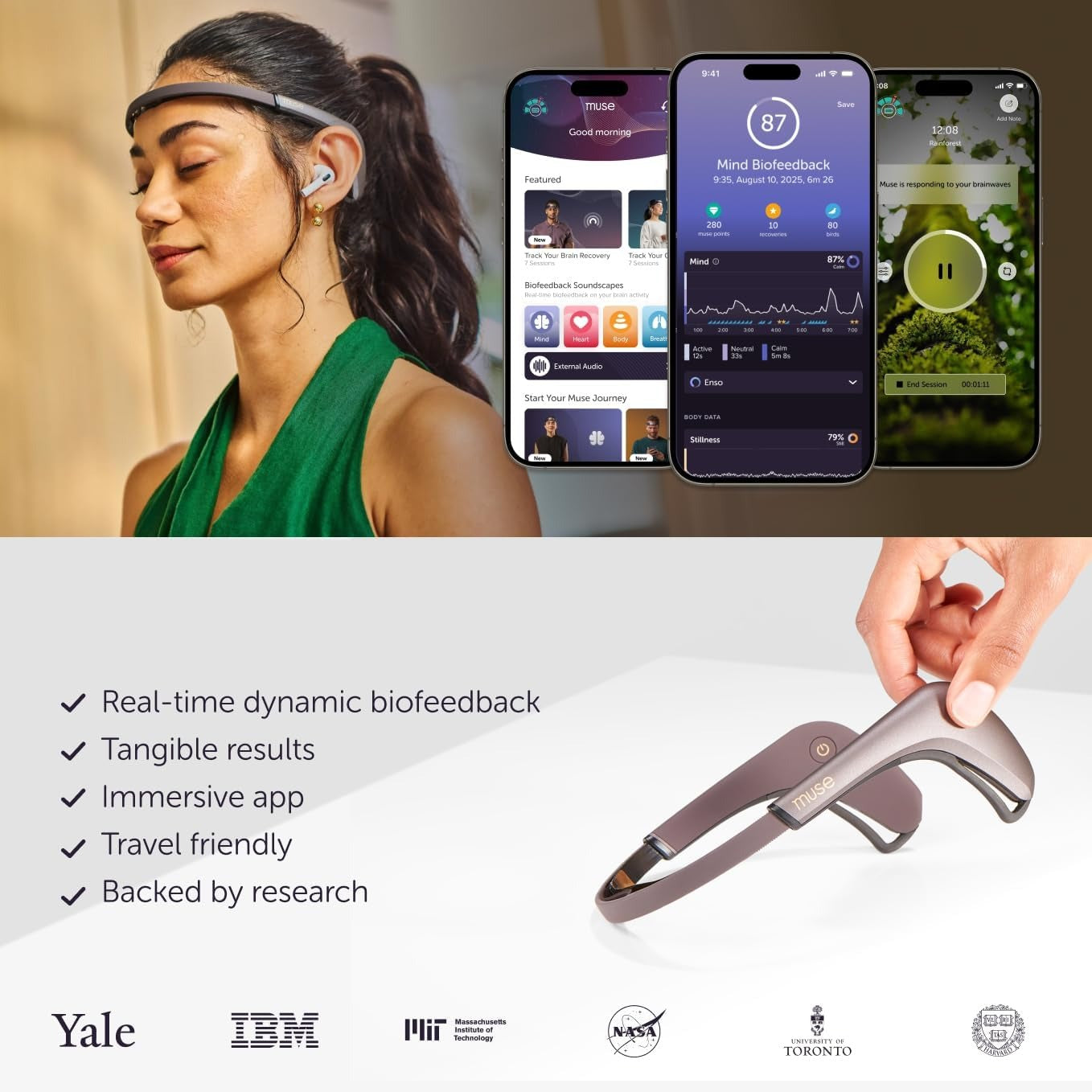 MUSE 2 Brain Sensing Headband | EEG Meditation Tracker & Neurofeedback Device | Real-Time Biofeedback for Mindfulness