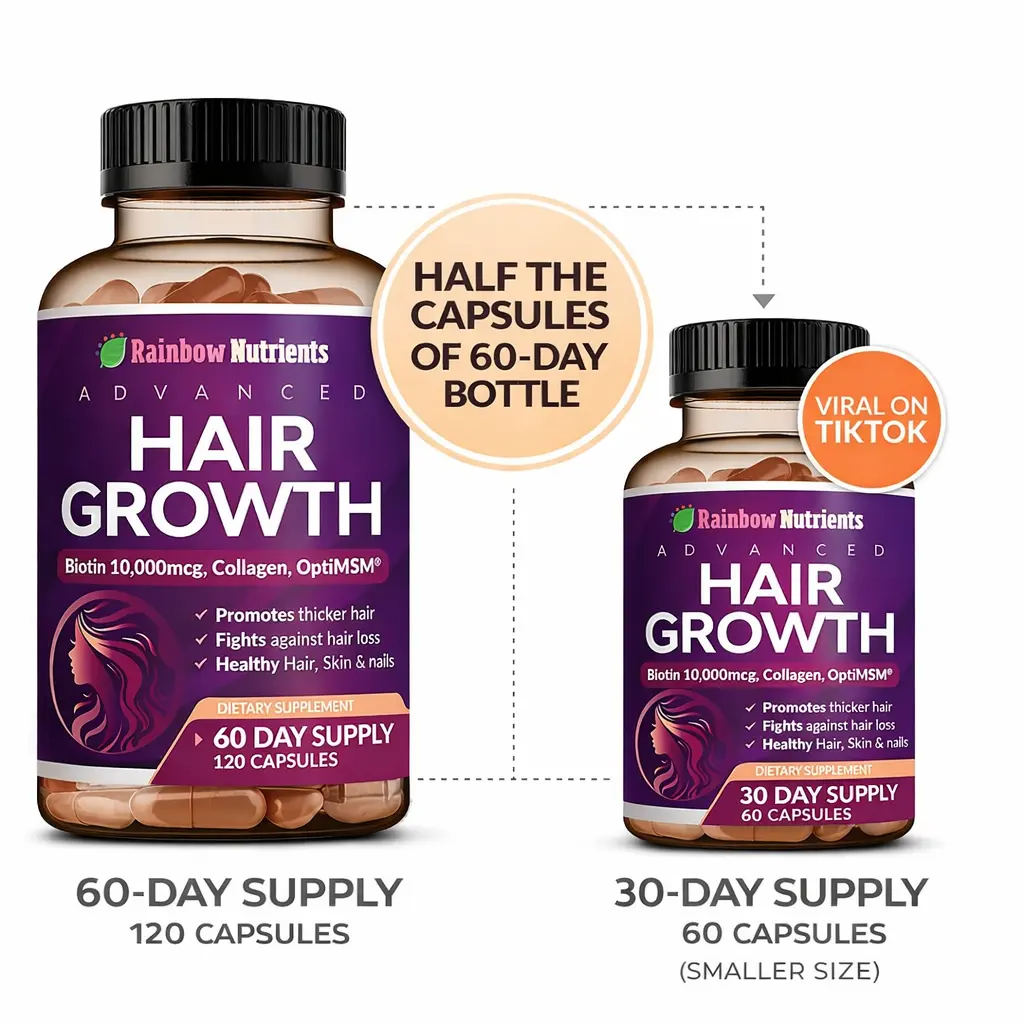 24-in-1 Hair Growth Vitamins | Biotin 10,000mcg, Collagen & Saw Palmetto | Stronger Hair, Skin & Nails | 30-Day Supply