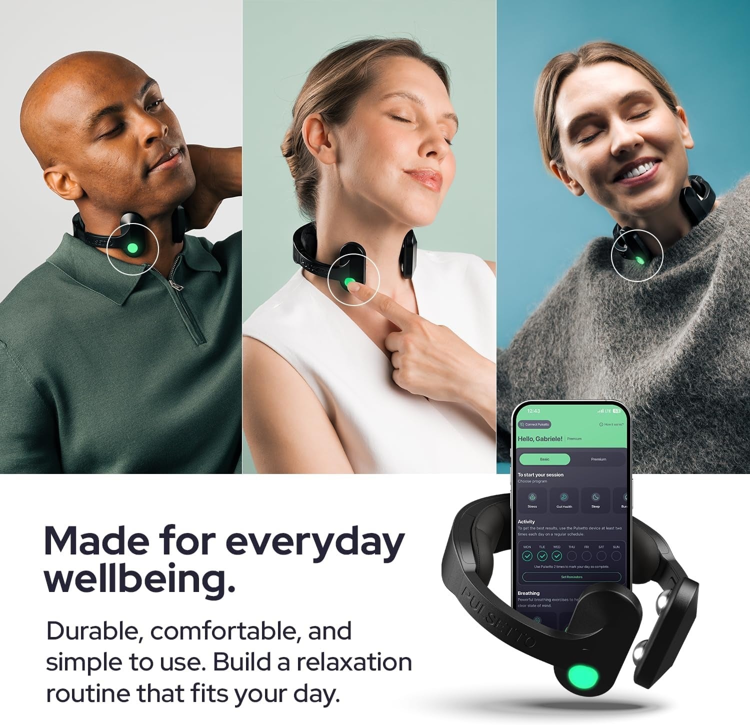 Pulsetto FIT Wellness Wearable | Stress Relief, Focus & Sleep | Patented Neuro Technology + Travel Case