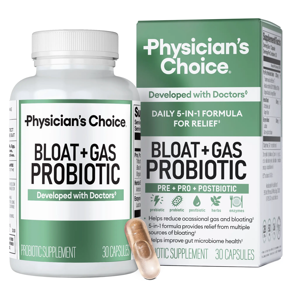 Physician's Choice Bloat & Gas Probiotic | Lactase, Digestive Enzymes, Prebiotics & Postbiotics | Daily Gut Support