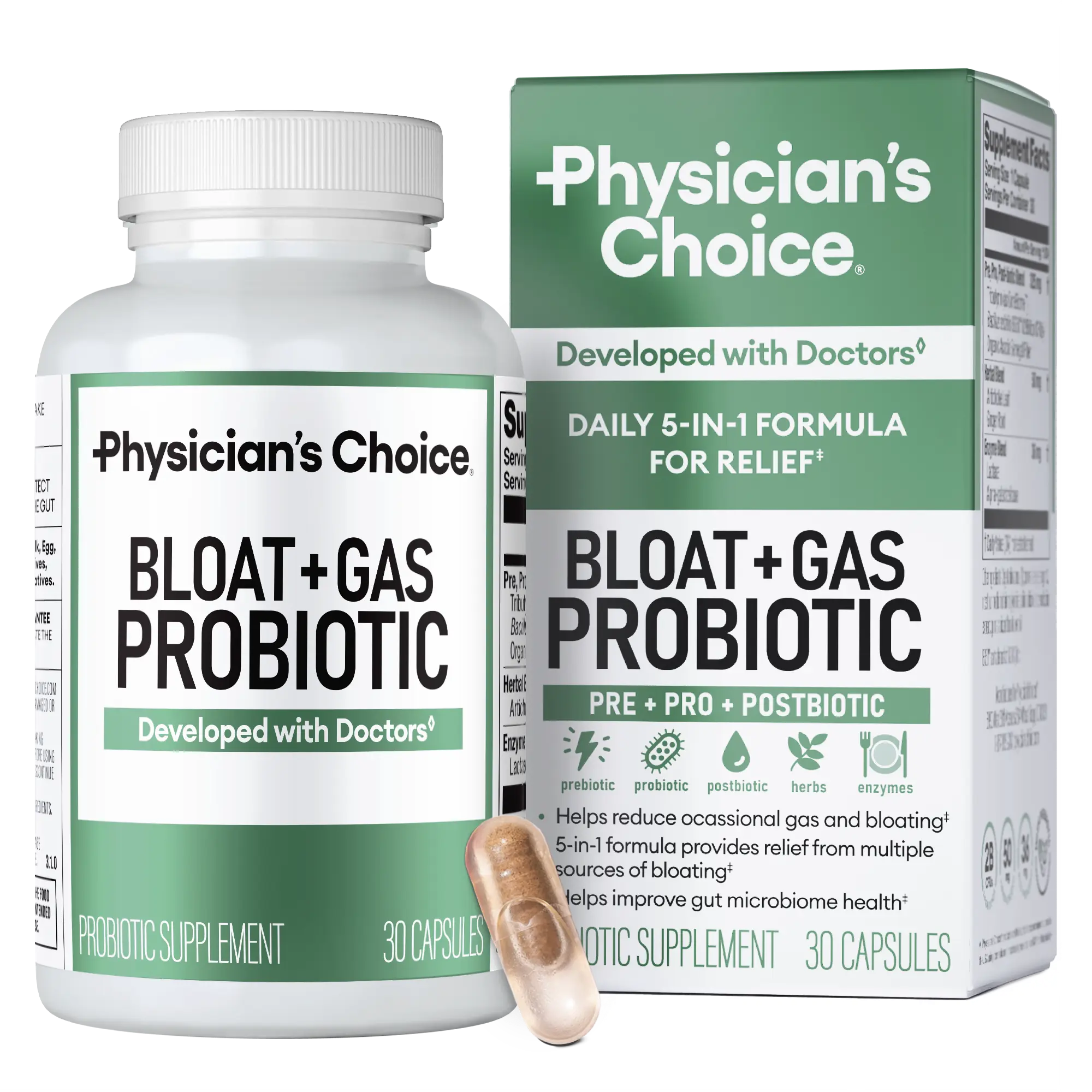 Physician's Choice Bloat & Gas Probiotic | Lactase, Digestive Enzymes, Prebiotics & Postbiotics | Daily Gut Support