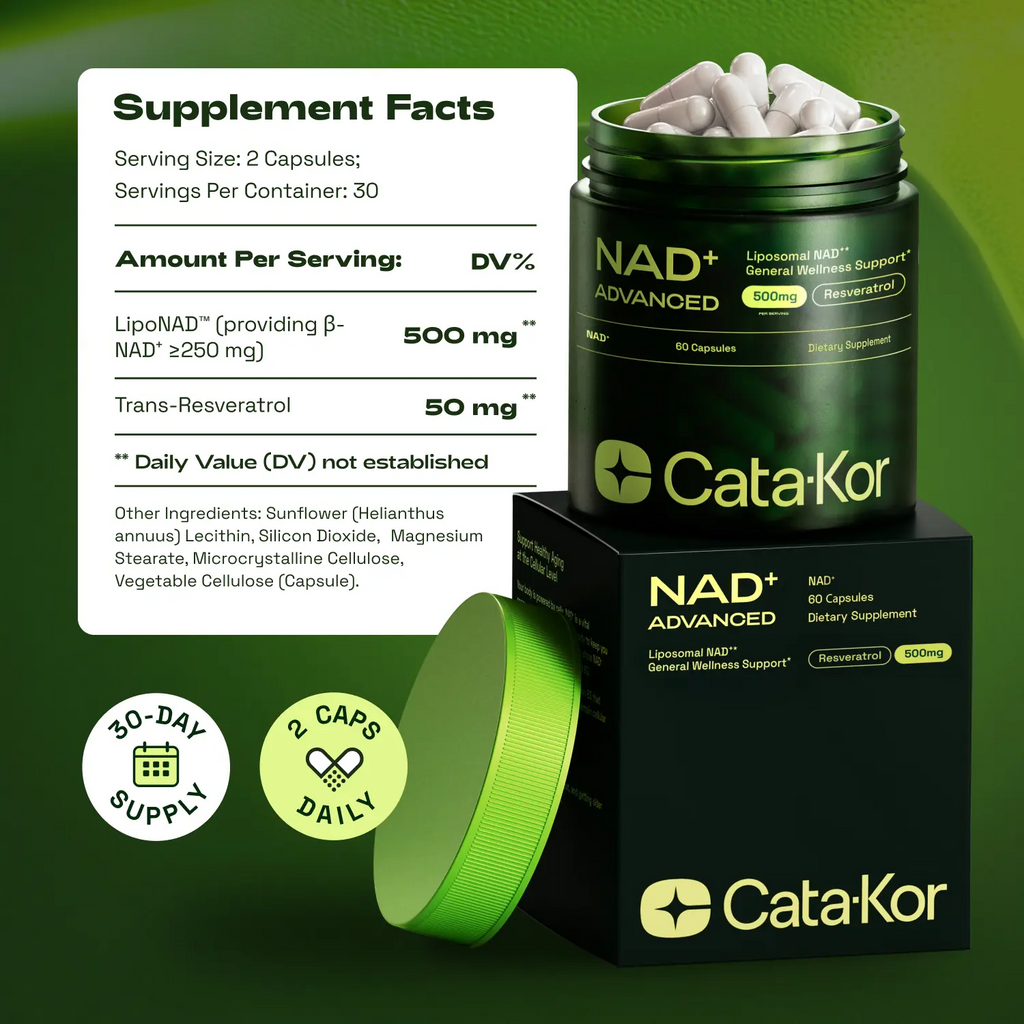 Cata-Kor NAD+ Advanced 500mg – Energy & Healthy Aging Supplement | 60 Capsules