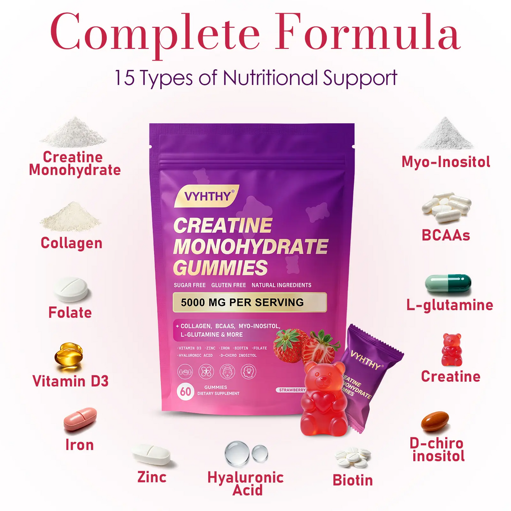 Women's Creatine Monohydrate Gummies – Vegan, Zinc-Infused | Muscle, Energy & Hair Skin Nails